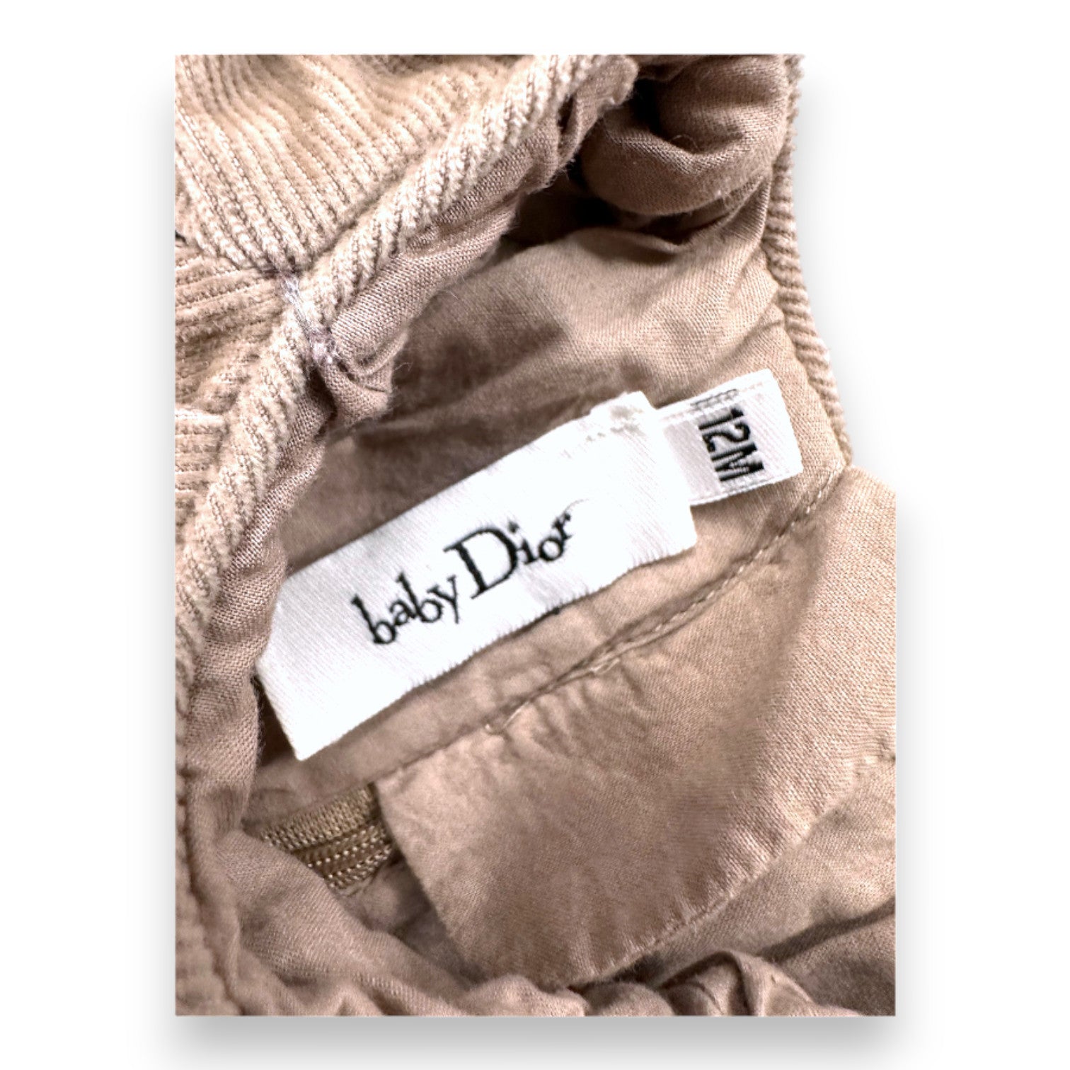 BABY DIOR - Brown short-sleeved dress with embroidery - 12 months