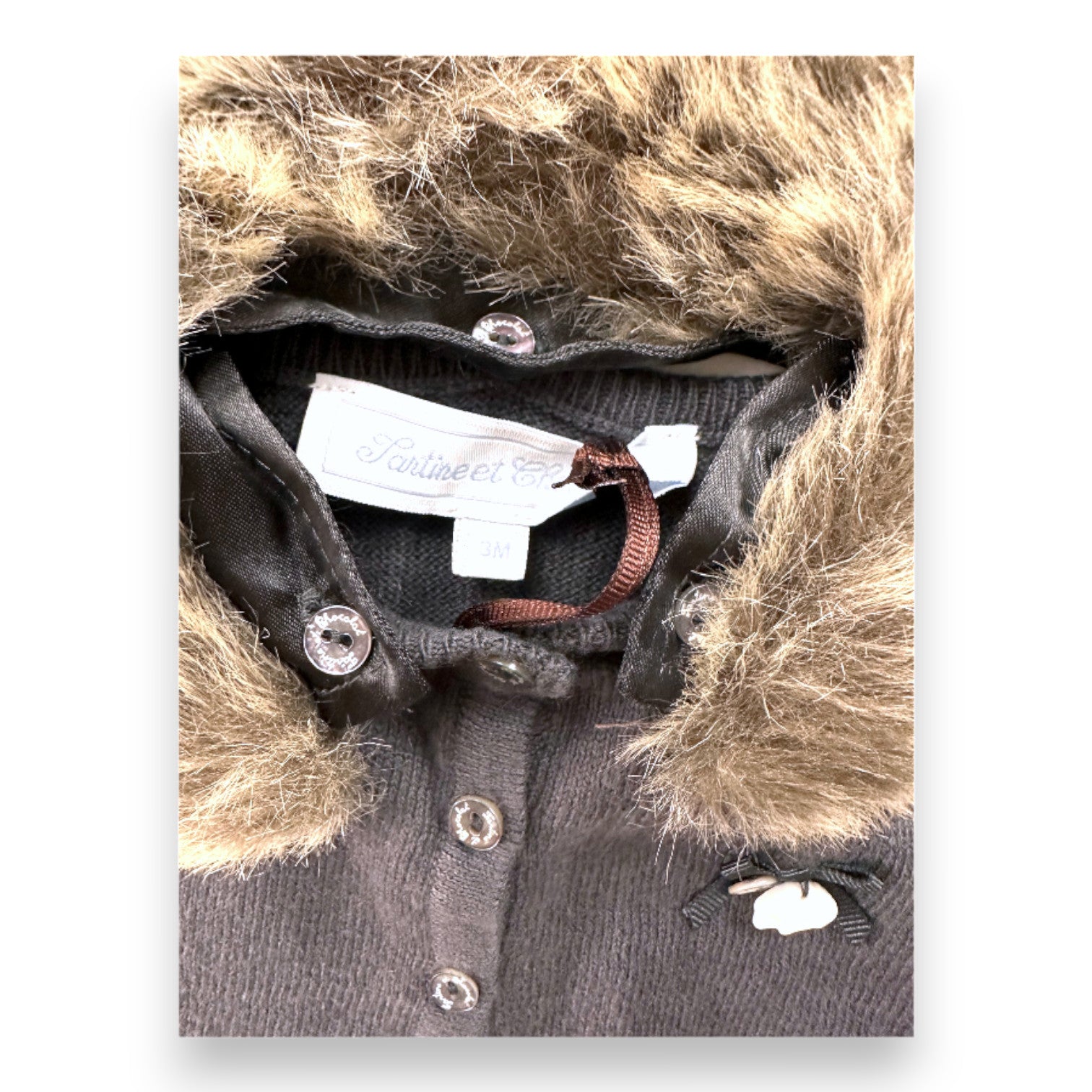 TARTINE & CHOCOLAT - Gilet gris en cachemire avec col en fourrure neuf - 3 mois