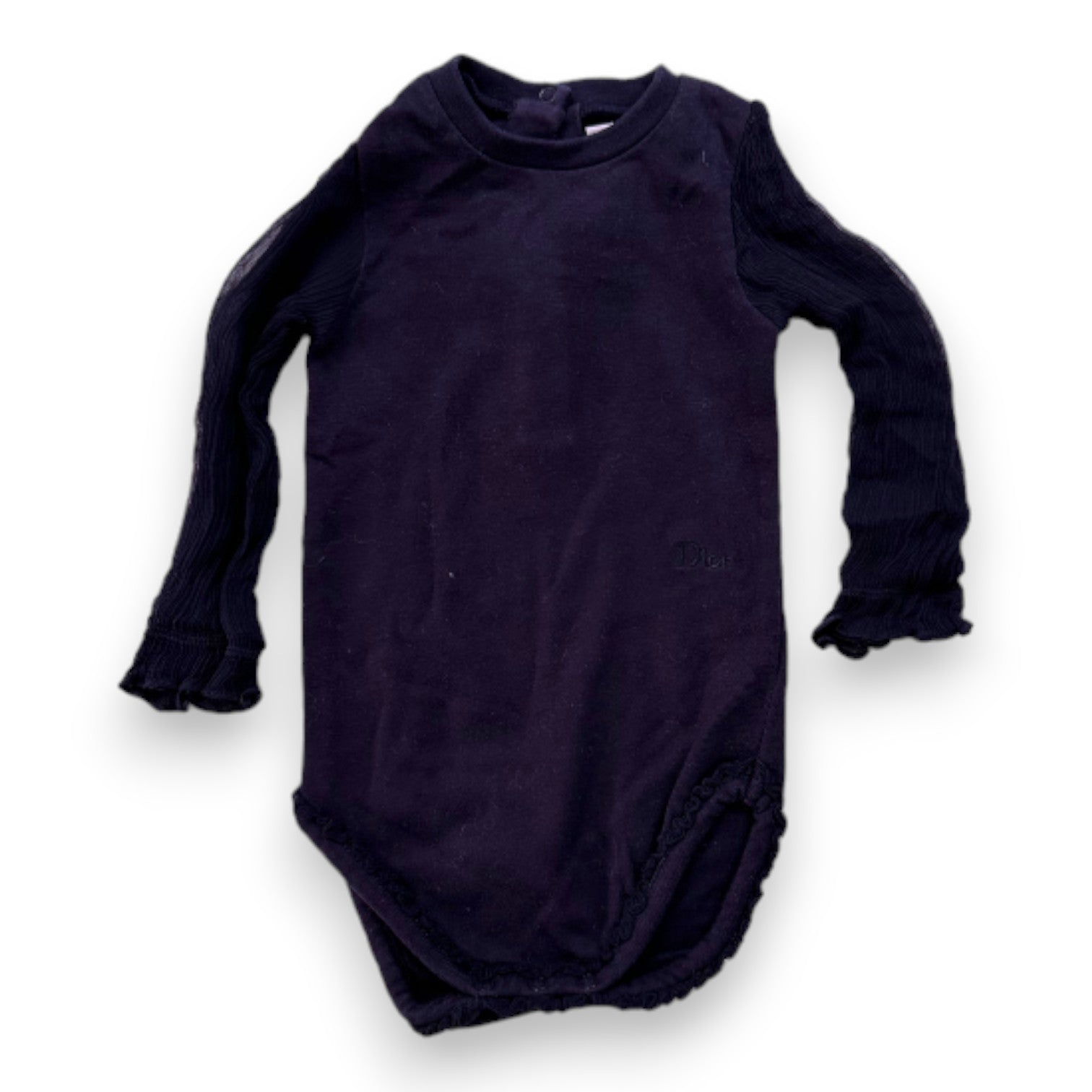 BABY DIOR - Navy blue bodysuit with tulle sleeves - 3 months