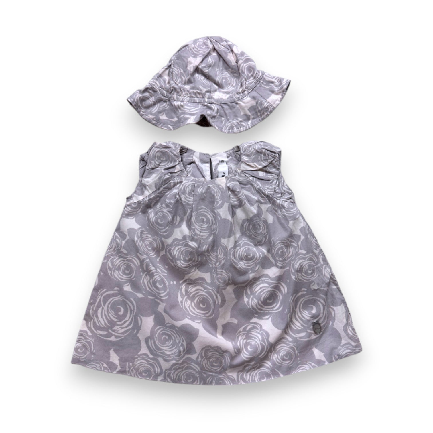 BABY DIOR - Gray and white patterned dress and bob set - 6 months