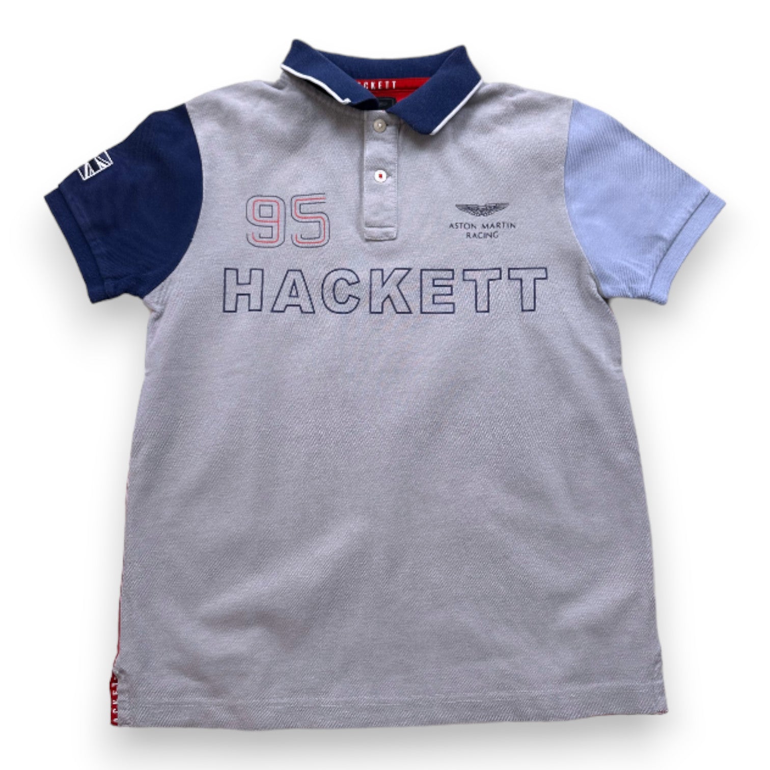 HACKETT - Polo à manches courtes gris bleu et rouge avec broderies - 11 ans