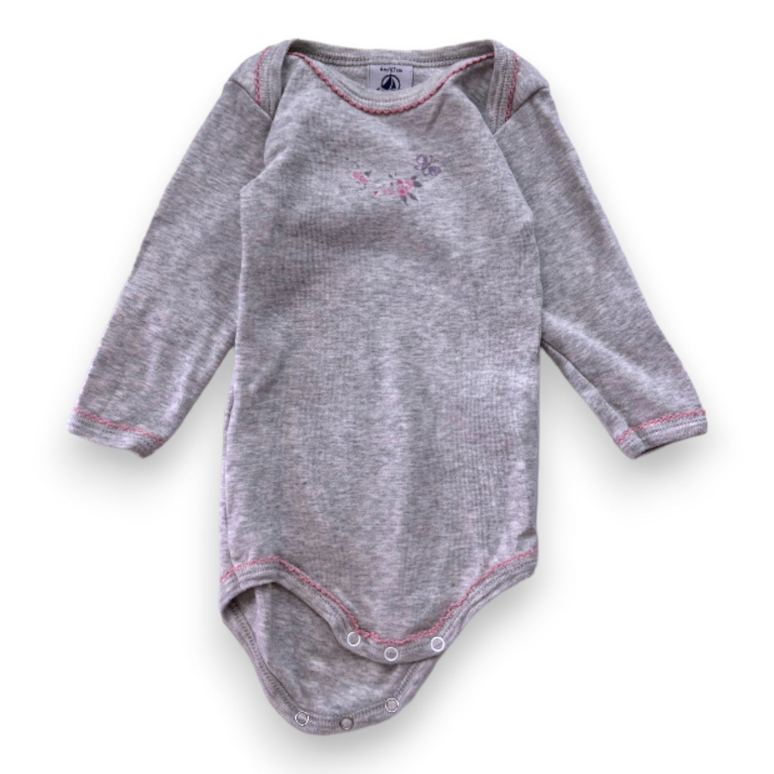 PETIT BATEAU - Gray long-sleeved bodysuit with print - 6 months