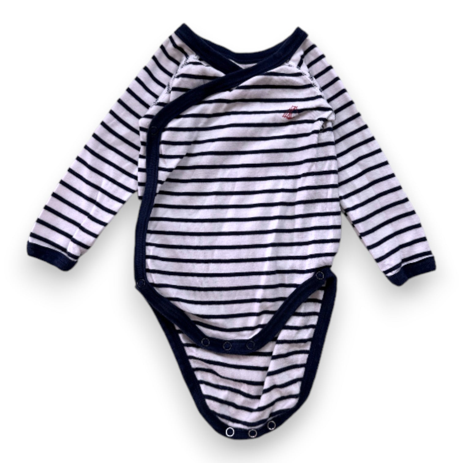PETIT BATEAU - White and blue striped long-sleeved bodysuit - 6 months