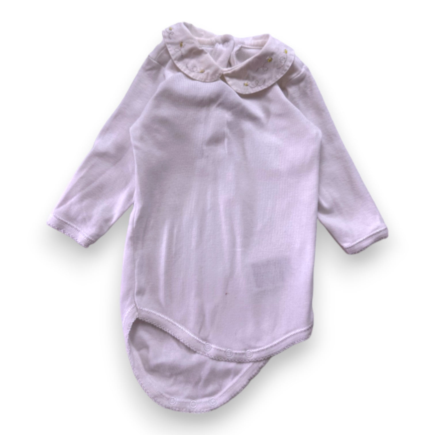 BONPOINT - White bodysuit with embroidered collar - 3 months