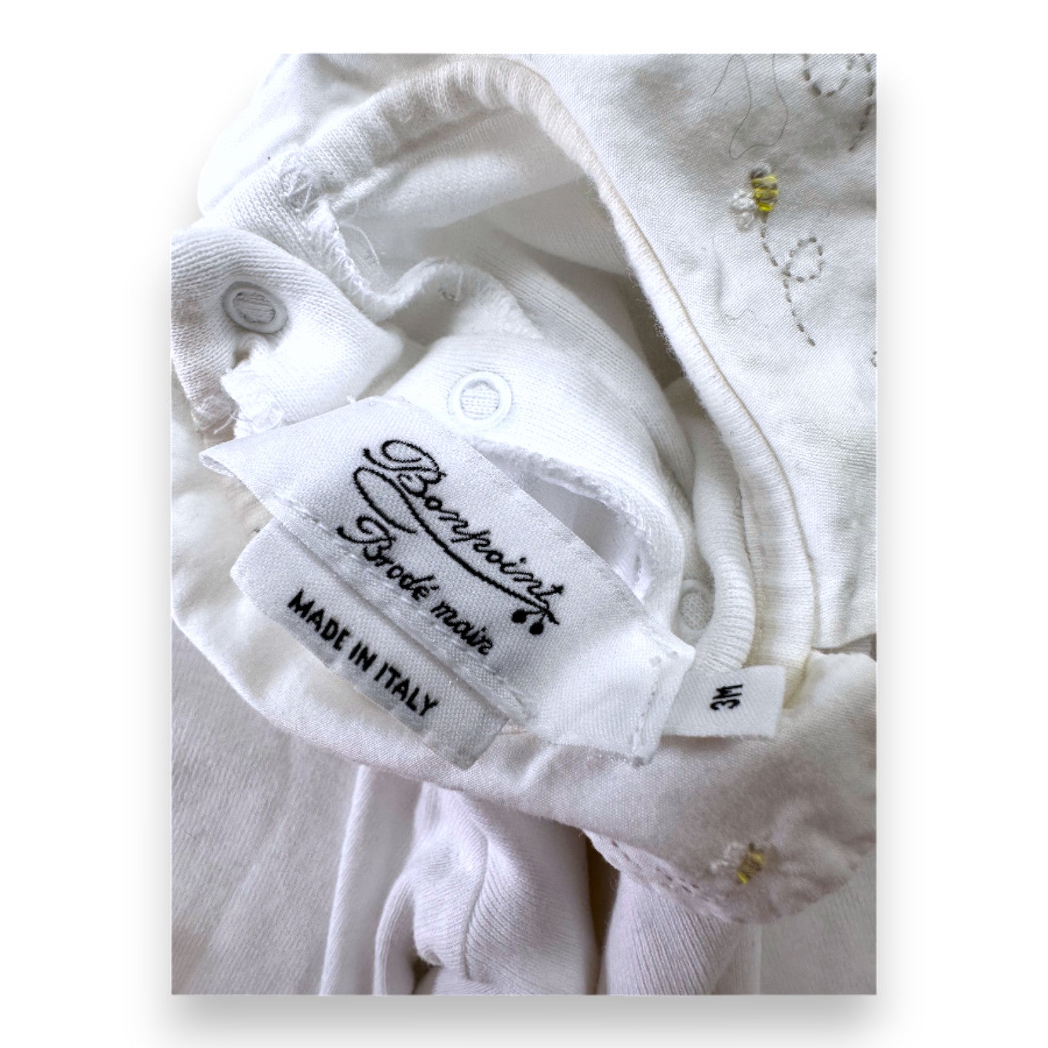 BONPOINT - White bodysuit with embroidered collar - 3 months