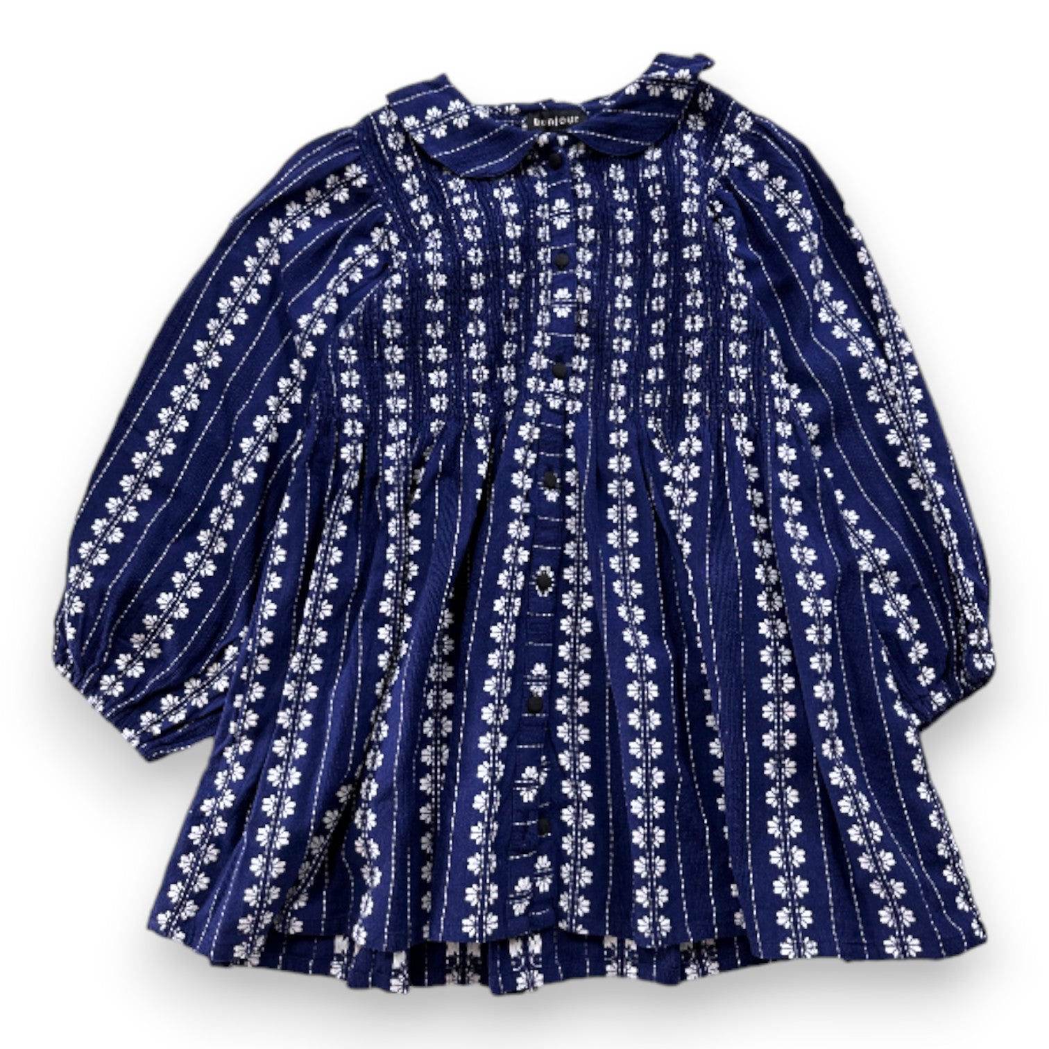 BONJOUR - Robe bleu marine à fleurs blanches - 10 ans