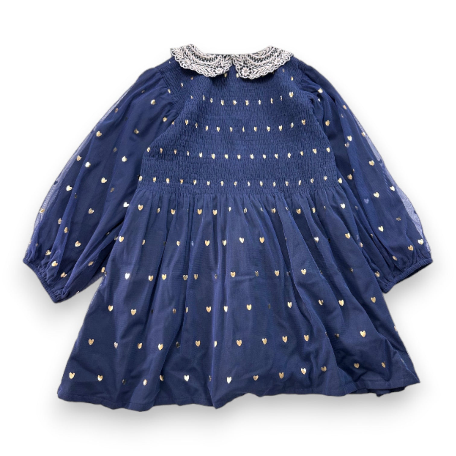 BONJOUR - Robe bleu marine à coeurs dorés - 10 ans