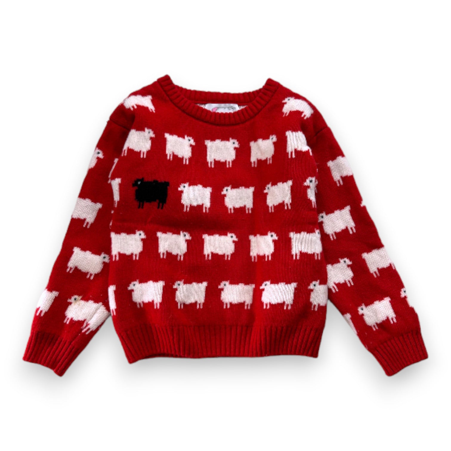 WARM & WONDERFUL - Pull en laine rouge avec moutons blancs - 4 ans