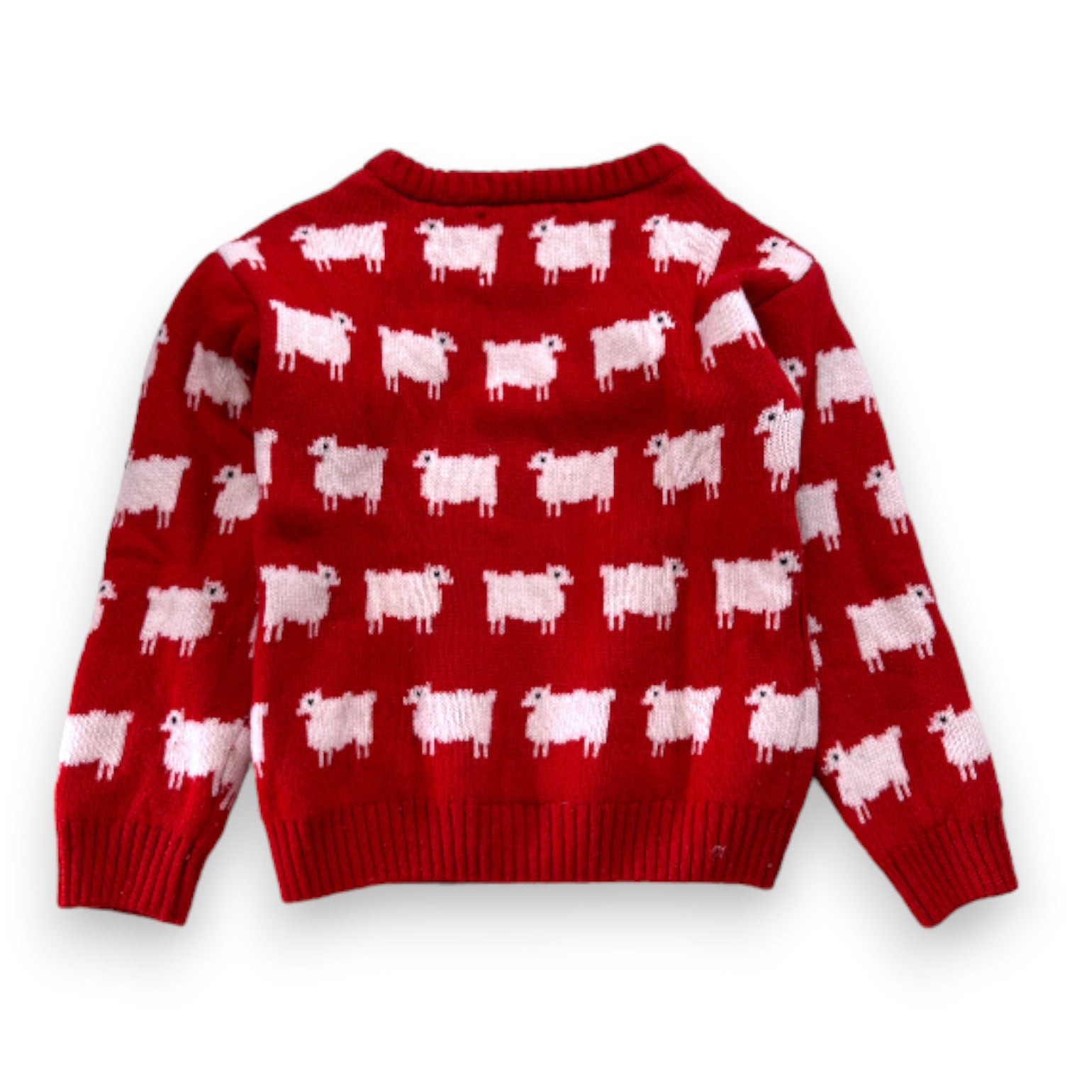 WARM & WONDERFUL - Pull en laine rouge avec moutons blancs - 4 ans