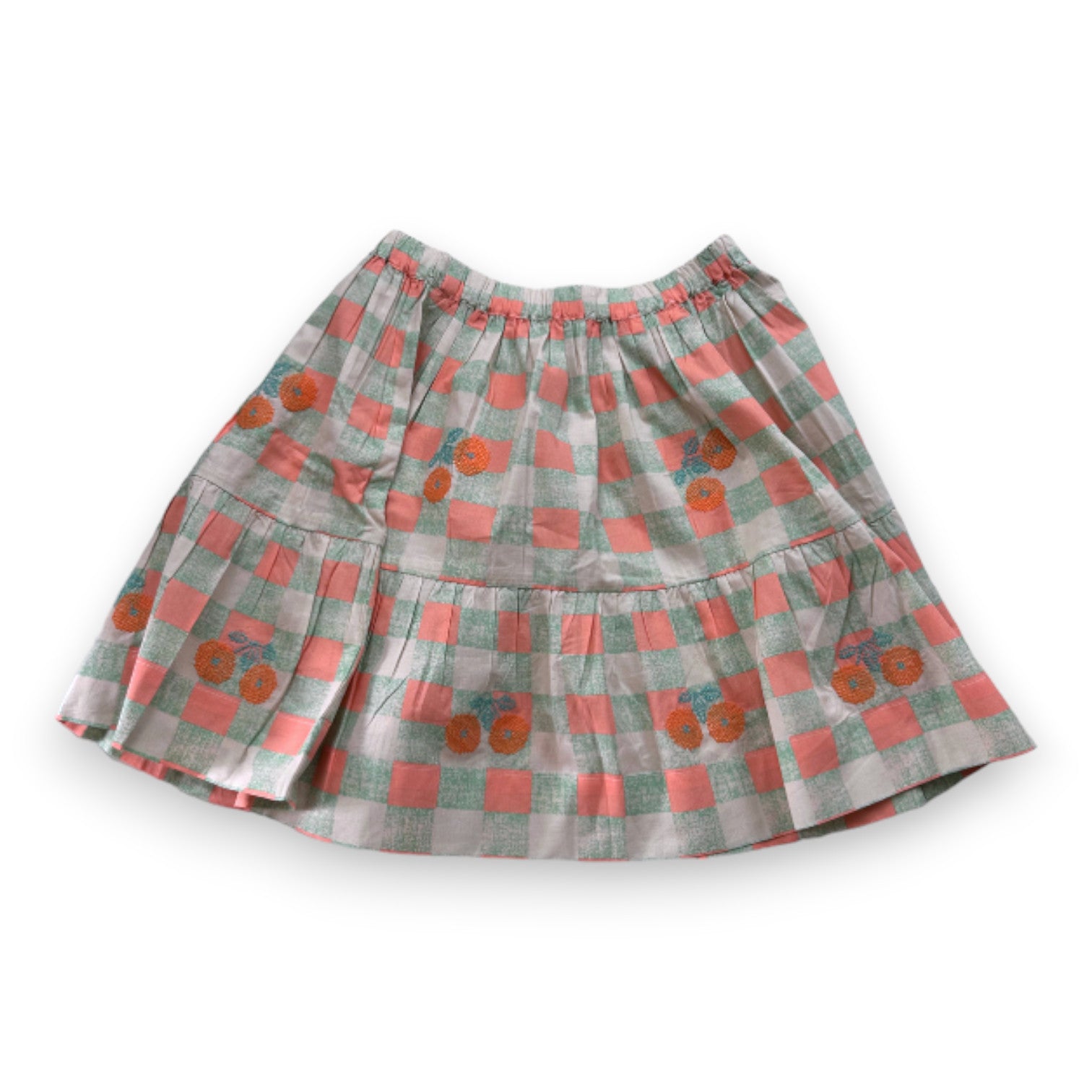 BONJOUR - Jupe beige verte et orange à carreaux - 8 ans