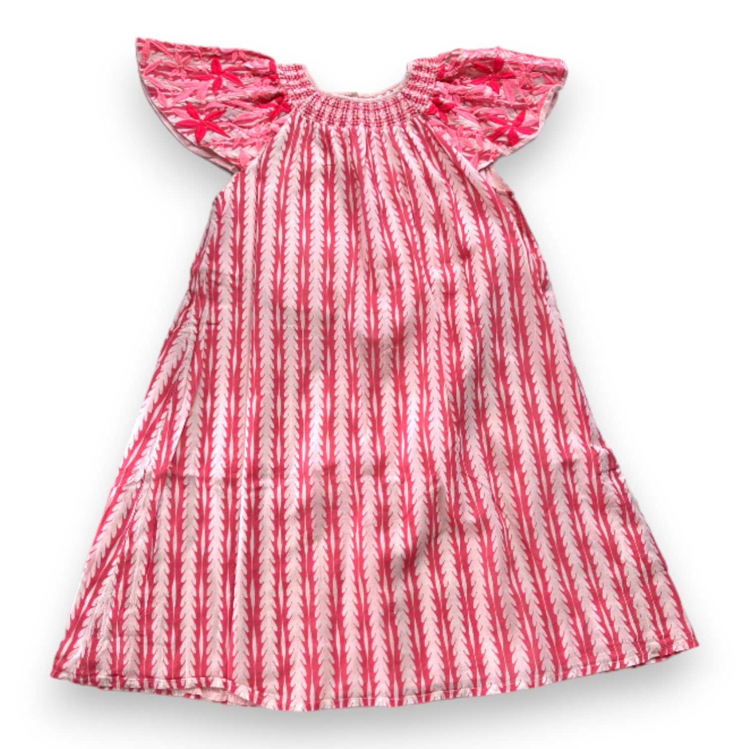 BACHAA - Robe beige à motifs roses et broderies - 8 ans