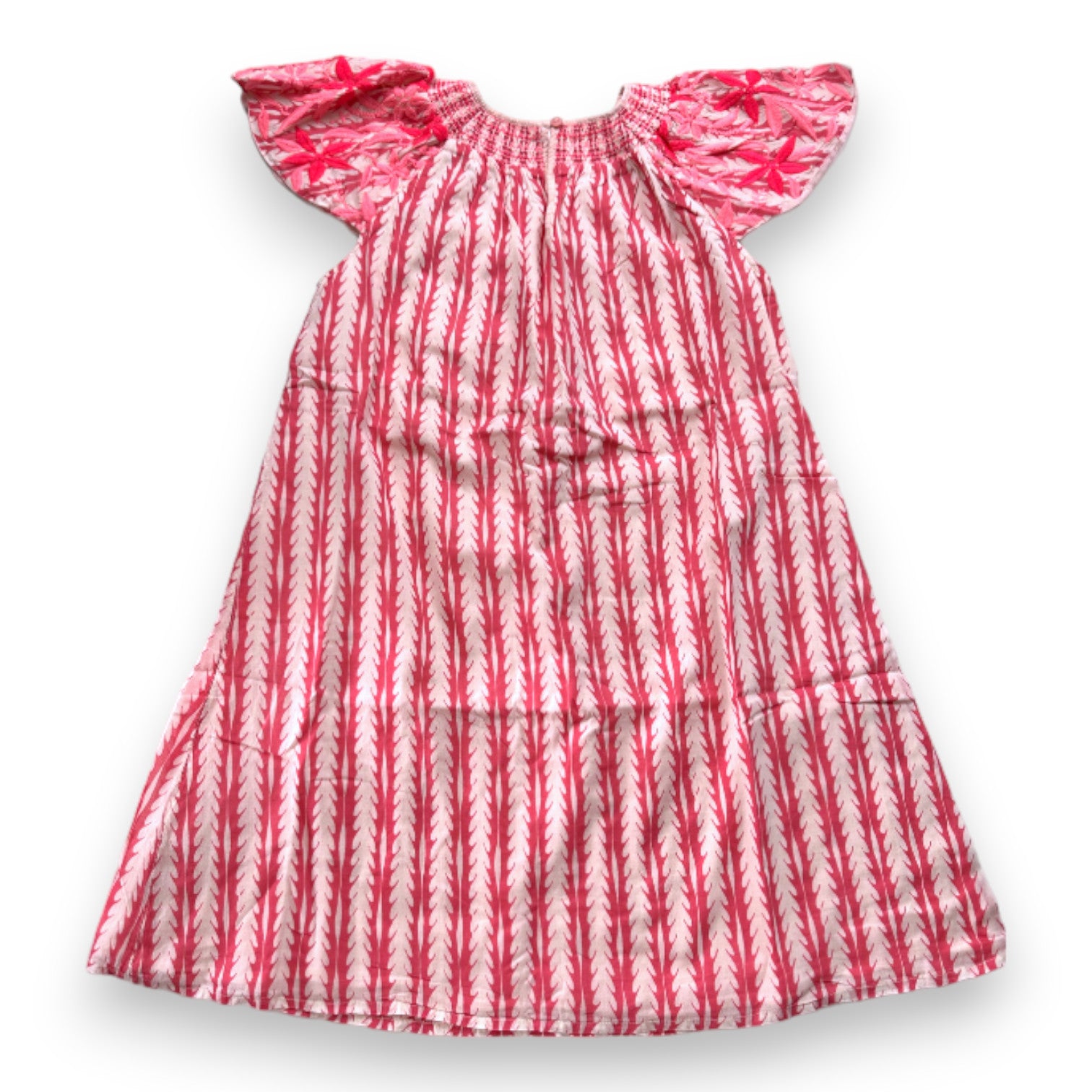 BACHAA - Robe beige à motifs roses et broderies - 8 ans