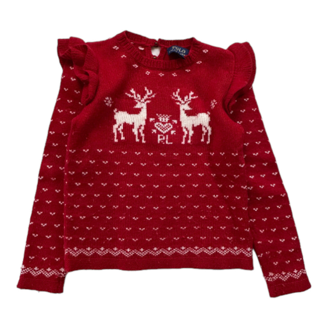 RALPH LAUREN - Red wool sweater with white patterns - 4 years