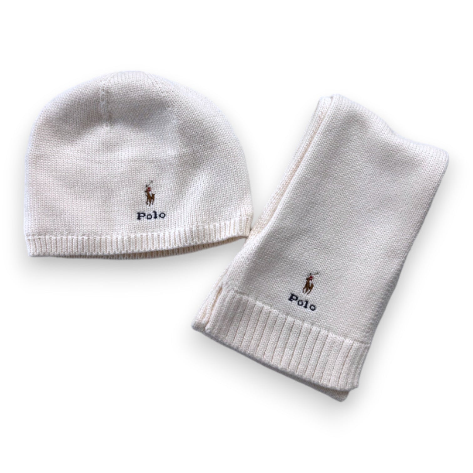 RALPH LAUREN - Ensemble bonnet et écharpe blanc neuf - 2 ans
