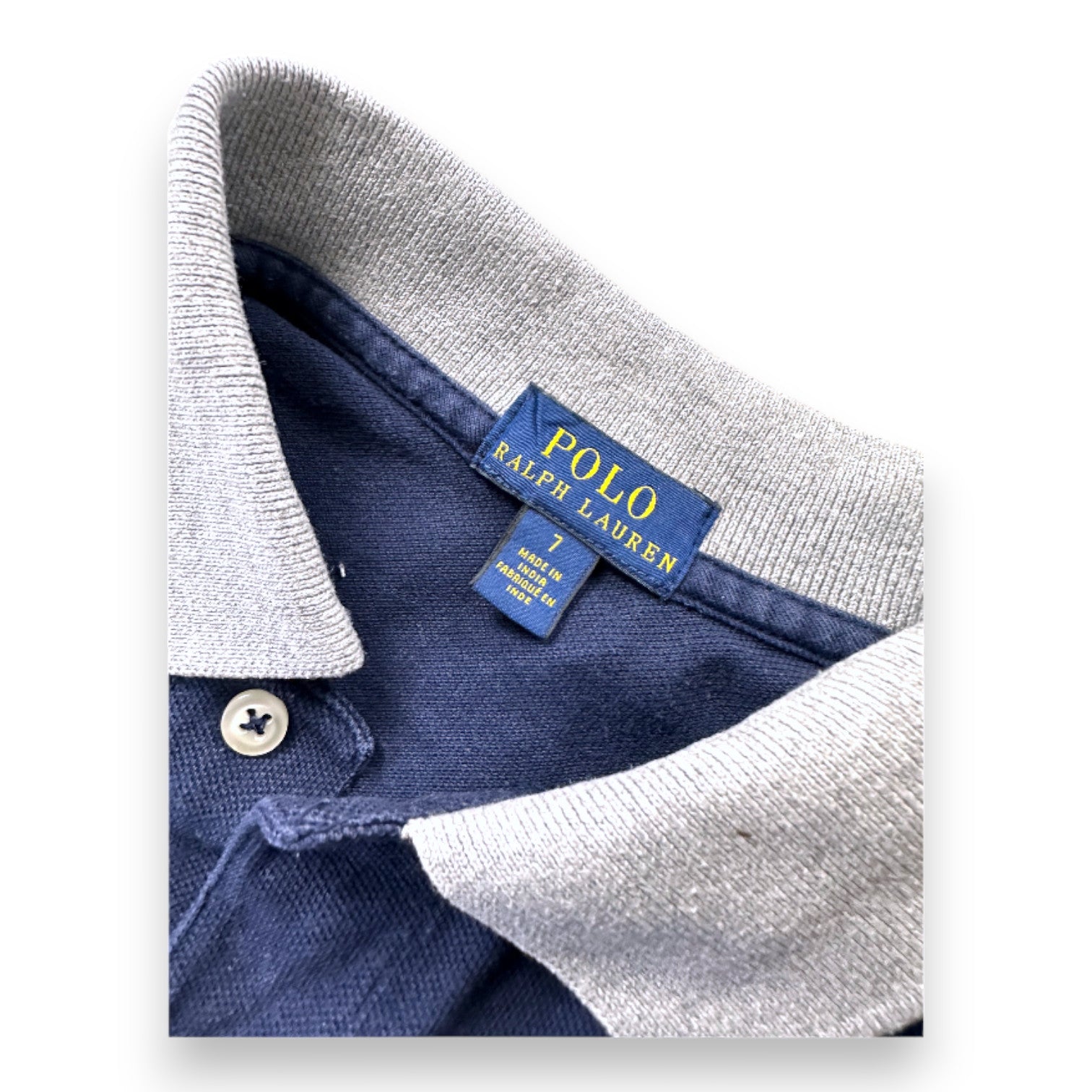 RALPH LAUREN - Blaues, weißes und rotes Kurzarm-Poloshirt - 7 Jahre