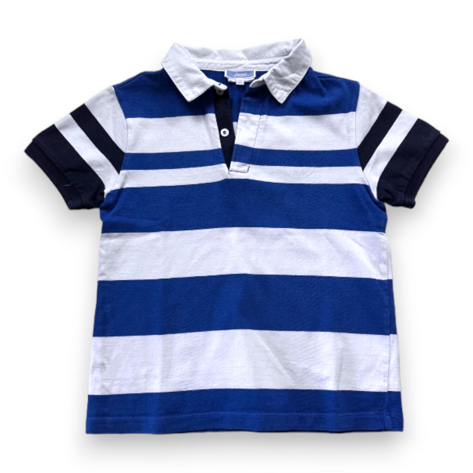 JACADI - Kurzärmliges Poloshirt mit weißen und blauen Streifen - 8 Jahre