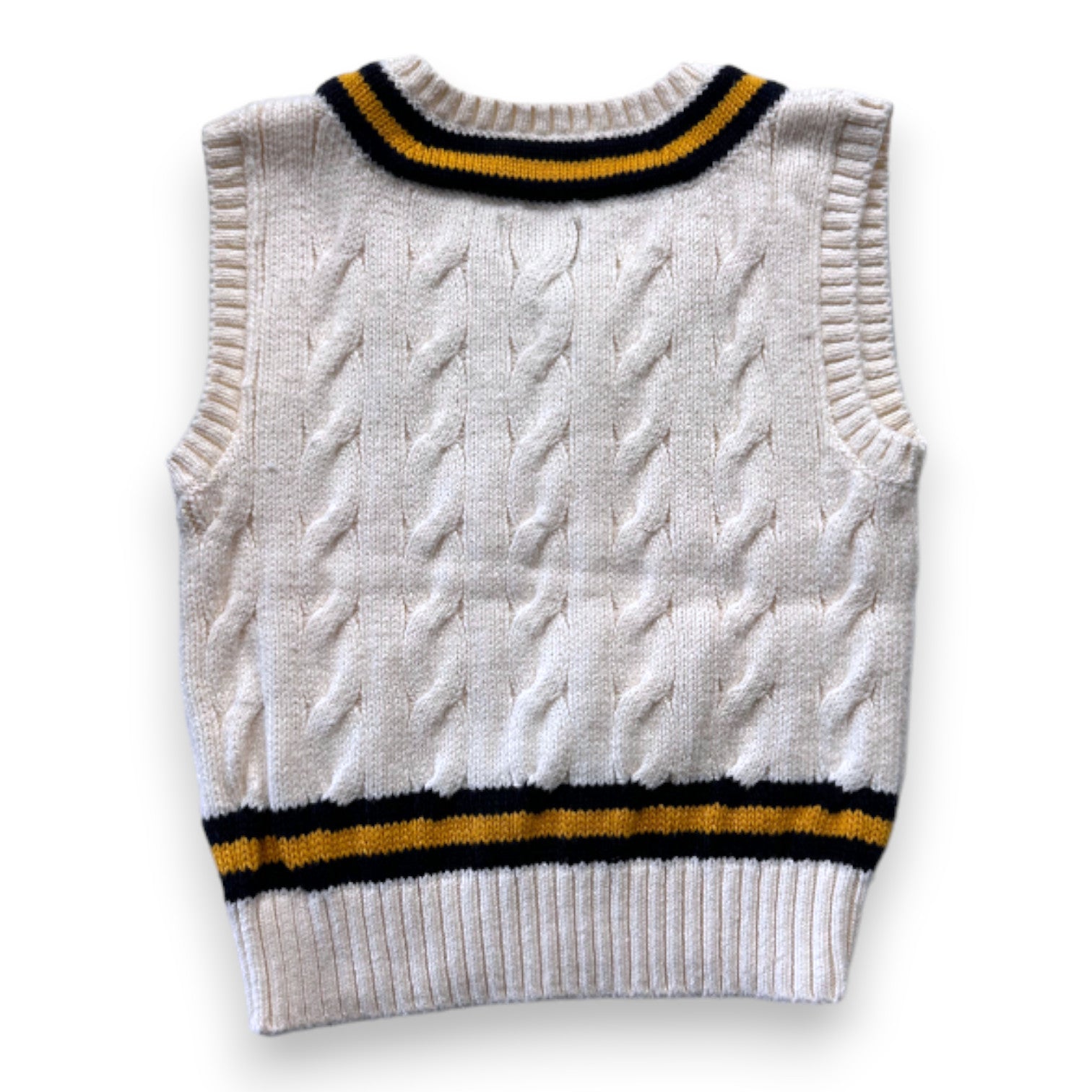 RALPH LAUREN - Weißer ärmelloser Pullover mit blauen und gelben Details - 3 Jahre