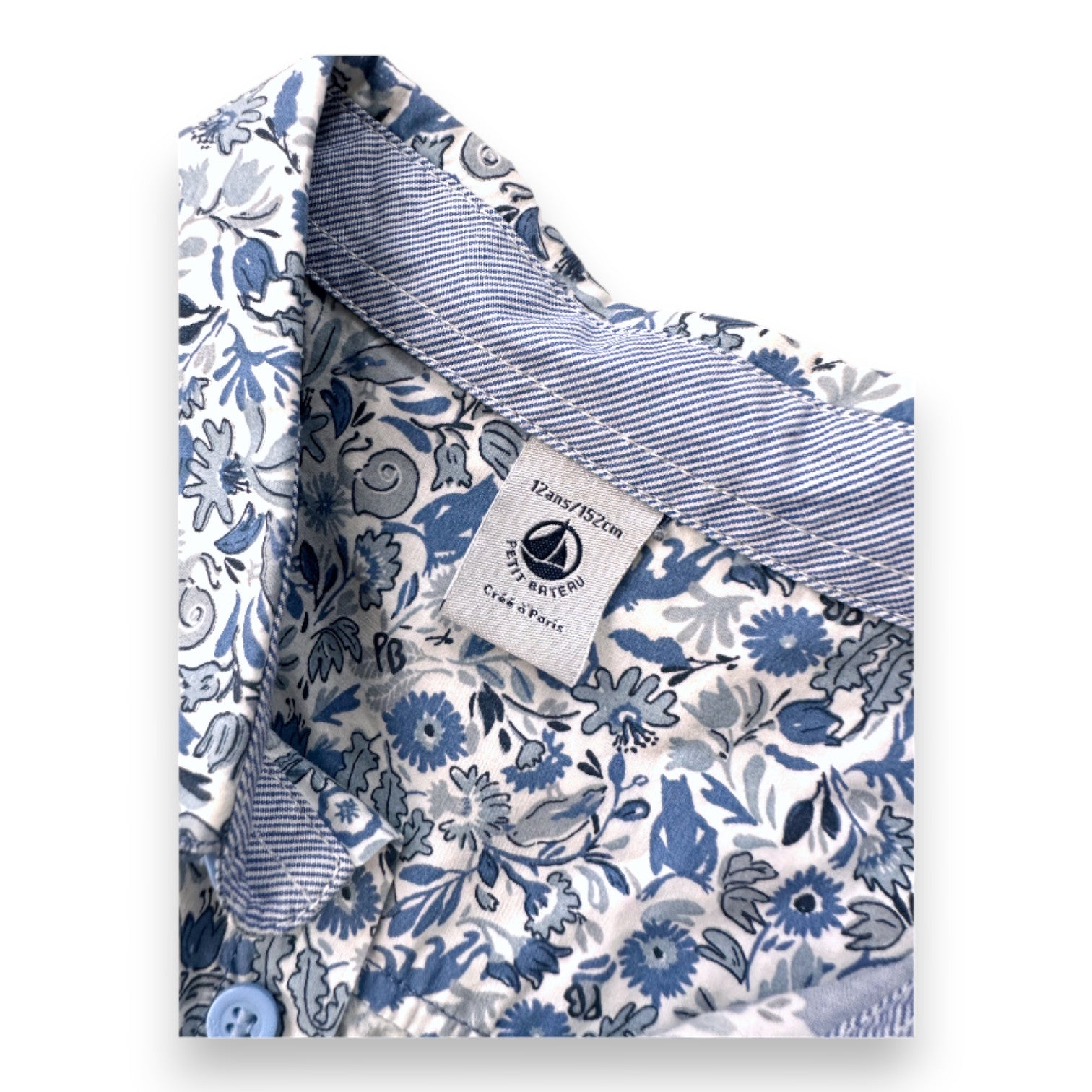 PETIT BATEAU - White shirt with blue flowers - 12 years