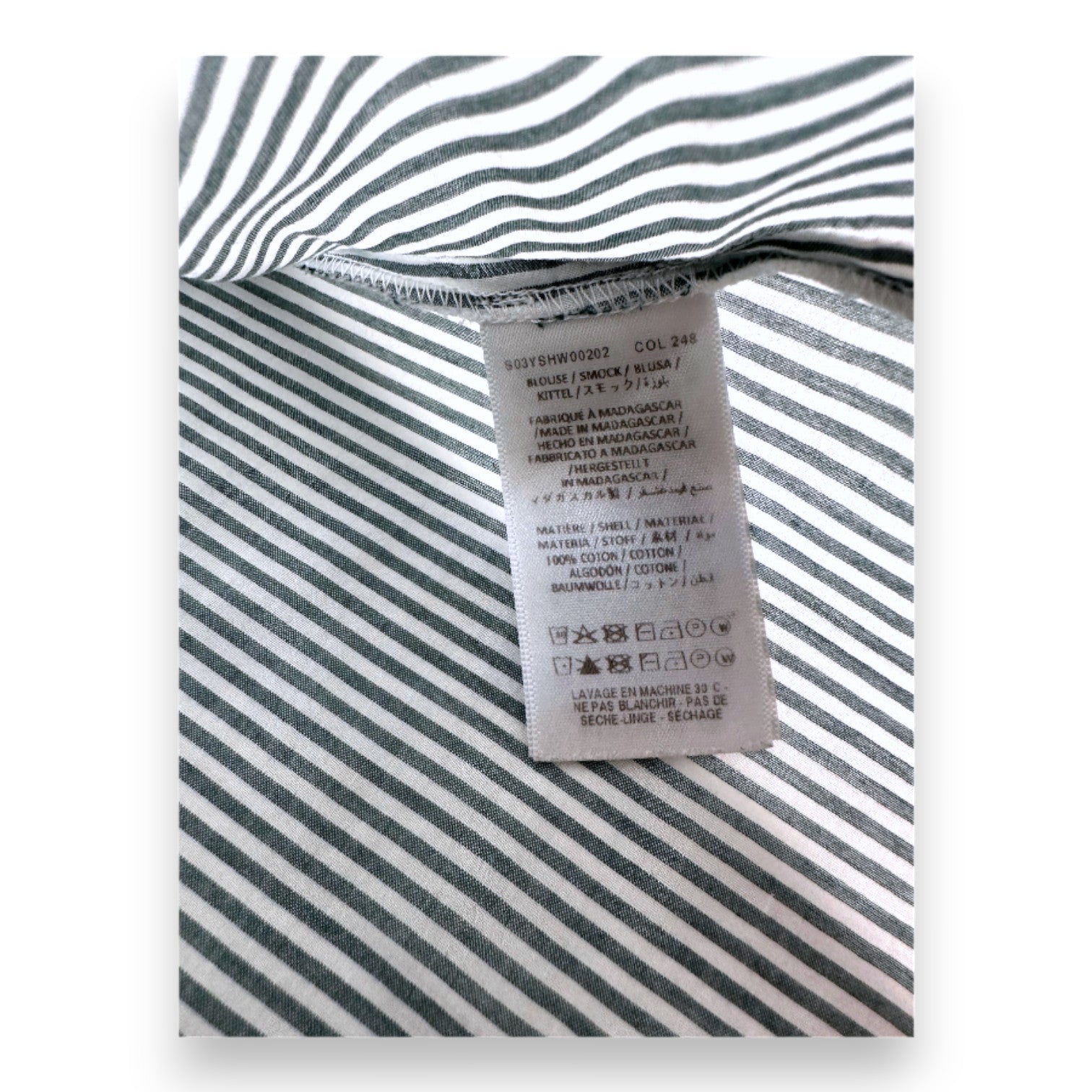 BONPOINT - Blouse blanche à rayures vertes - 2 ans