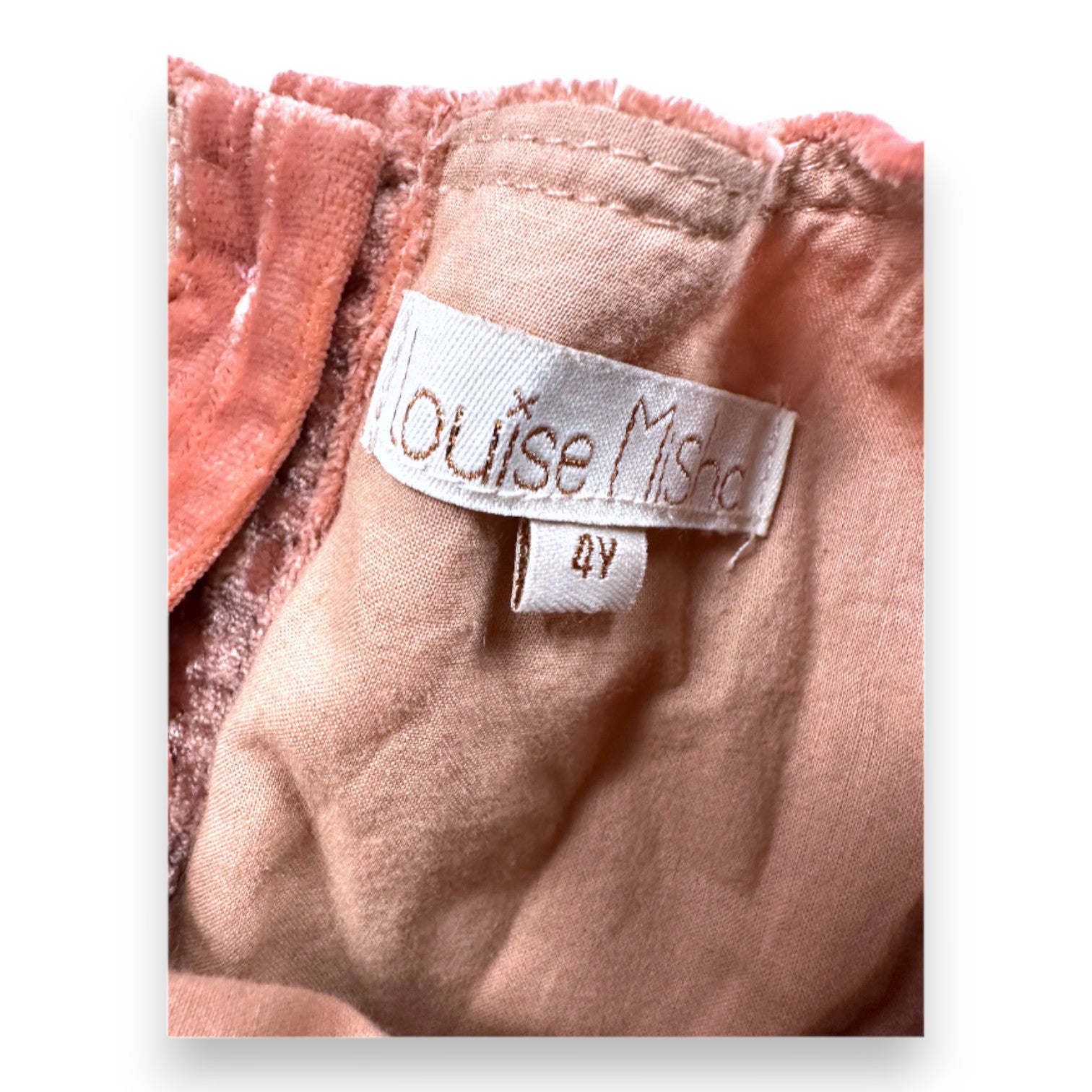 LOUISE MISHA - Robe rose en velours avec broderies - 4 ans
