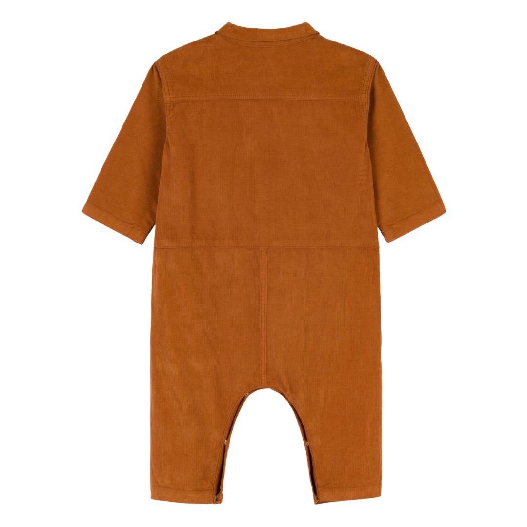 PETIT BATEAU - Combinaison bébé longue en velours fin orange rouille - 12 mois