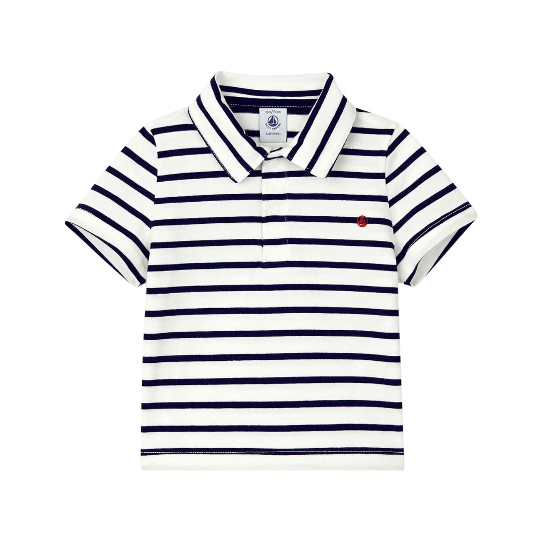 PETIT BATEAU - Short-sleeved sailor-striped polo shirt - 6 months
