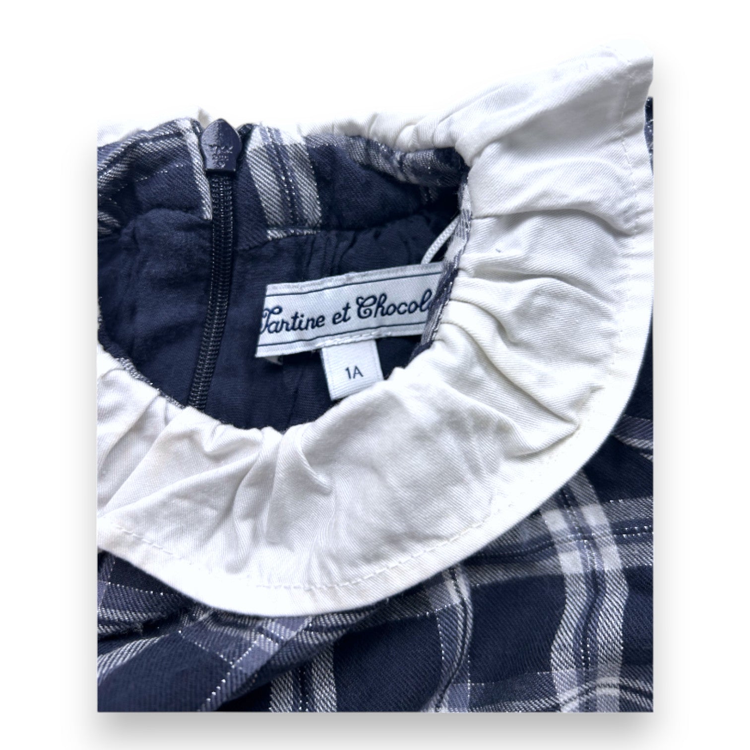TARTINE &amp; CHOCOLAT - Navy blue checkered dress with white collar - 12 months