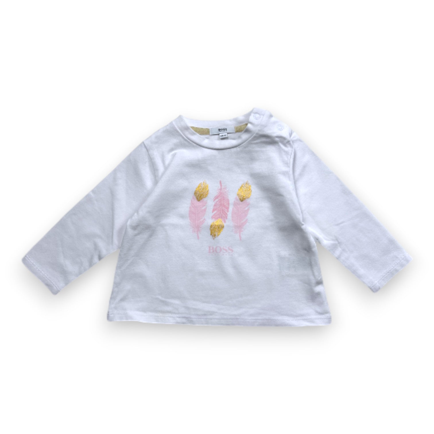 HUGO BOSS - Weißes Langarm-T-Shirt mit Print - 6 Monate