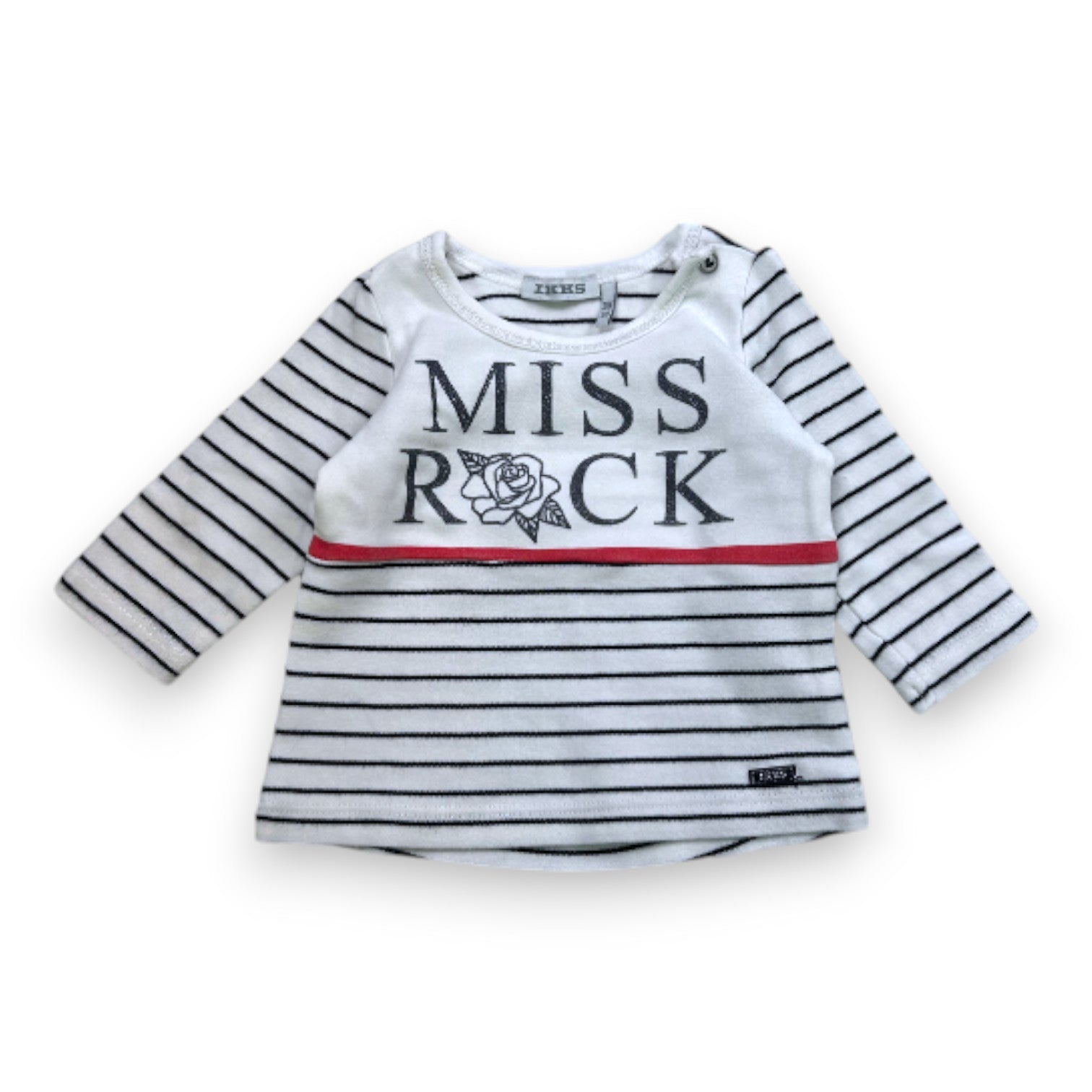 IKKS - Weißes Langarm-T-Shirt mit schwarzen Streifen - 3 Monate