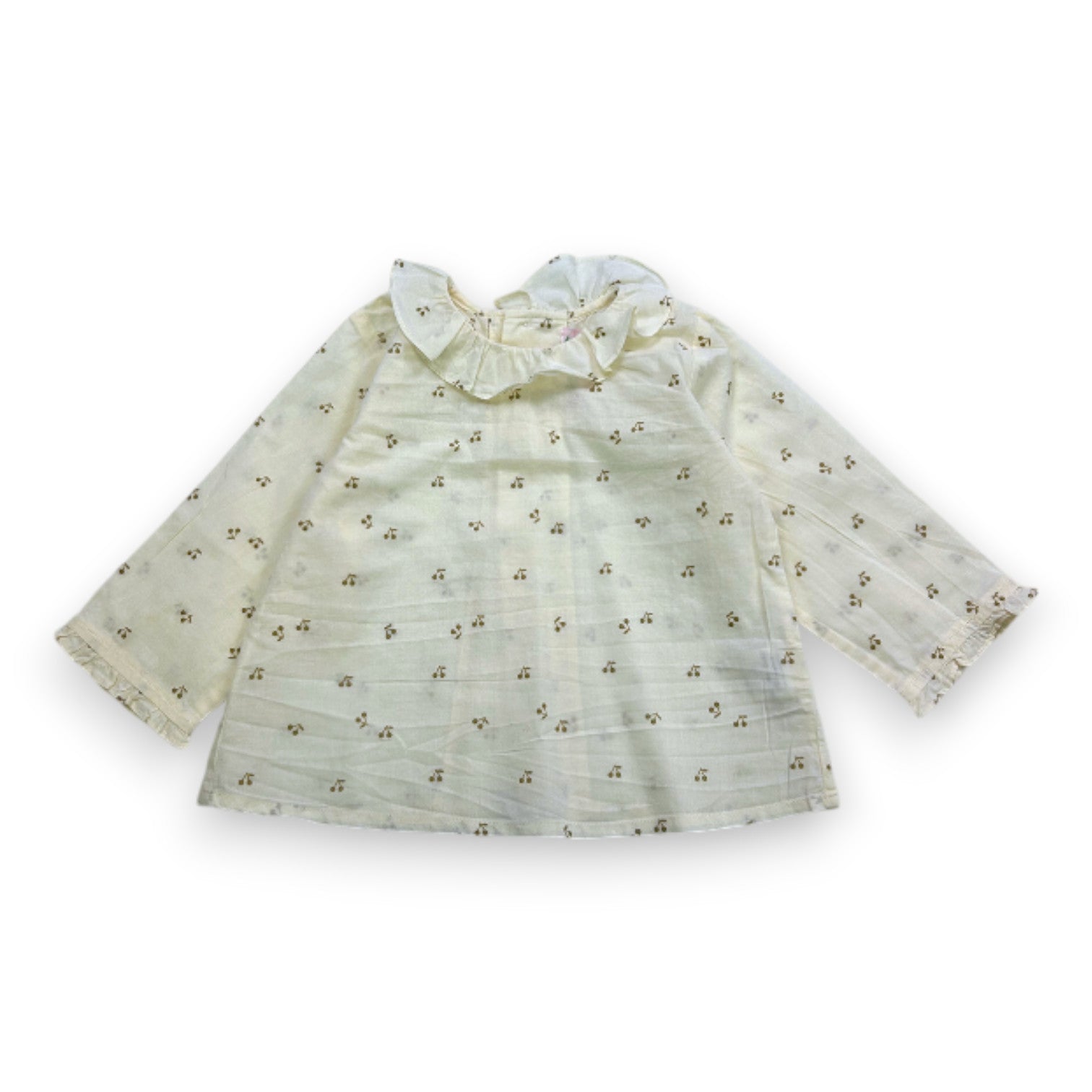 BONPOINT - Beige Bluse mit Kirschen-Print - 12 Monate