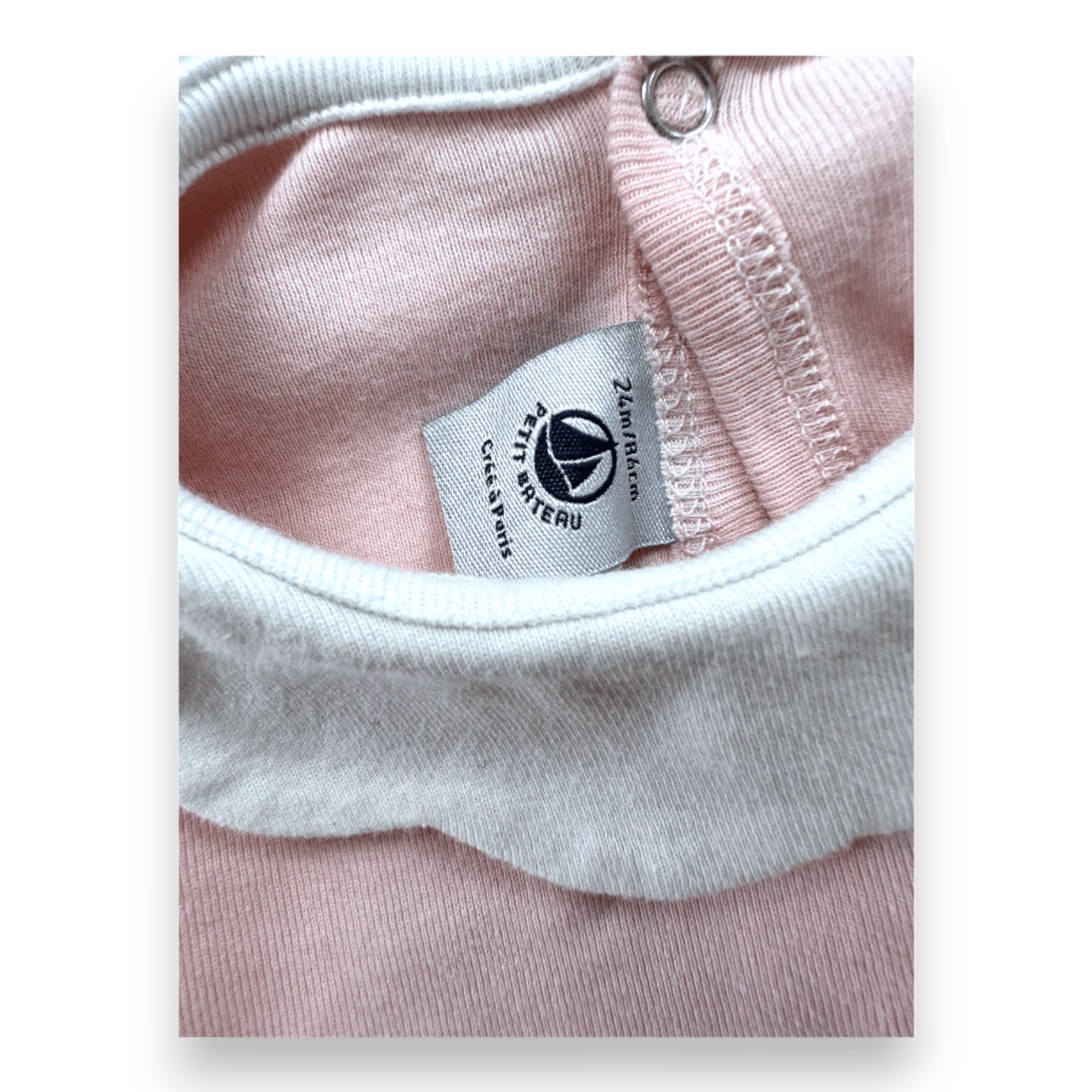 PETIT BATEAU - Pink long-sleeved T-shirt with white collar - 2 years