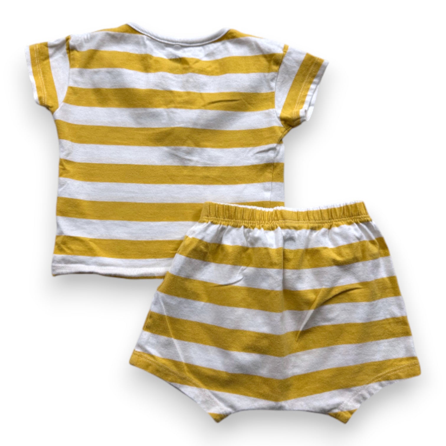 PETIT BATEAU - Gelb-weiß gestreiftes Pyjama-Set - 12 Monate
