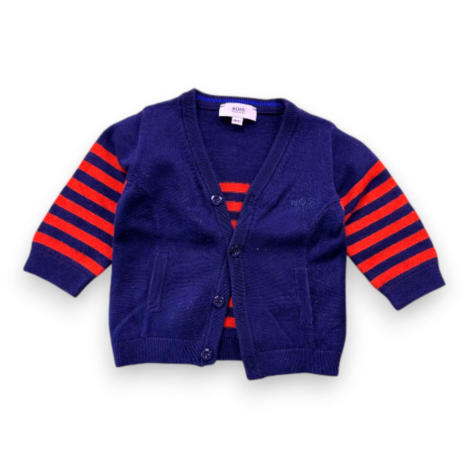 HUGO BOSS - Cardigan bleu marine et orange - 6 mois