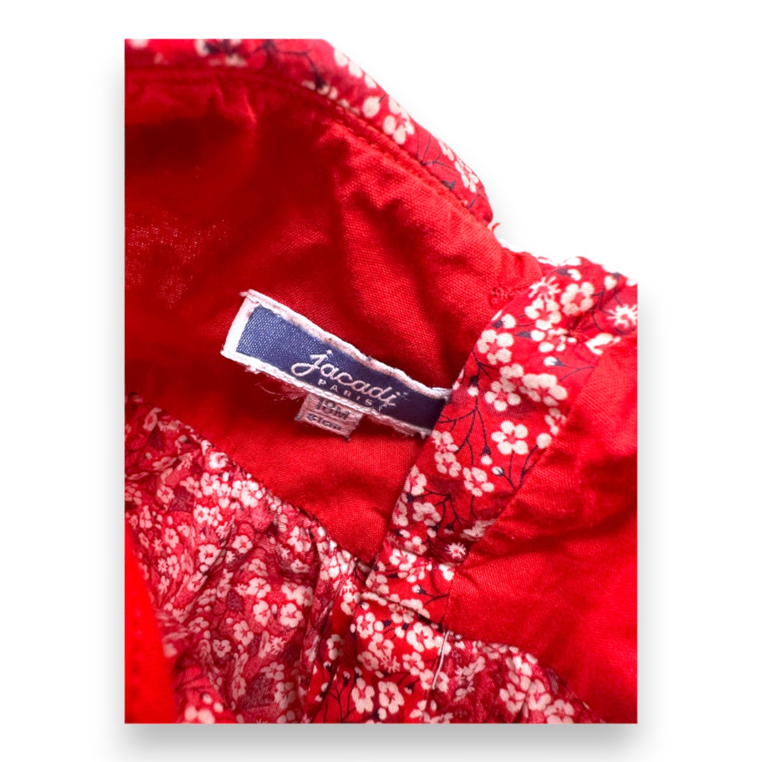 JACADI - Blouse rouge et blanche à fleurs à manches longues - 18 mois