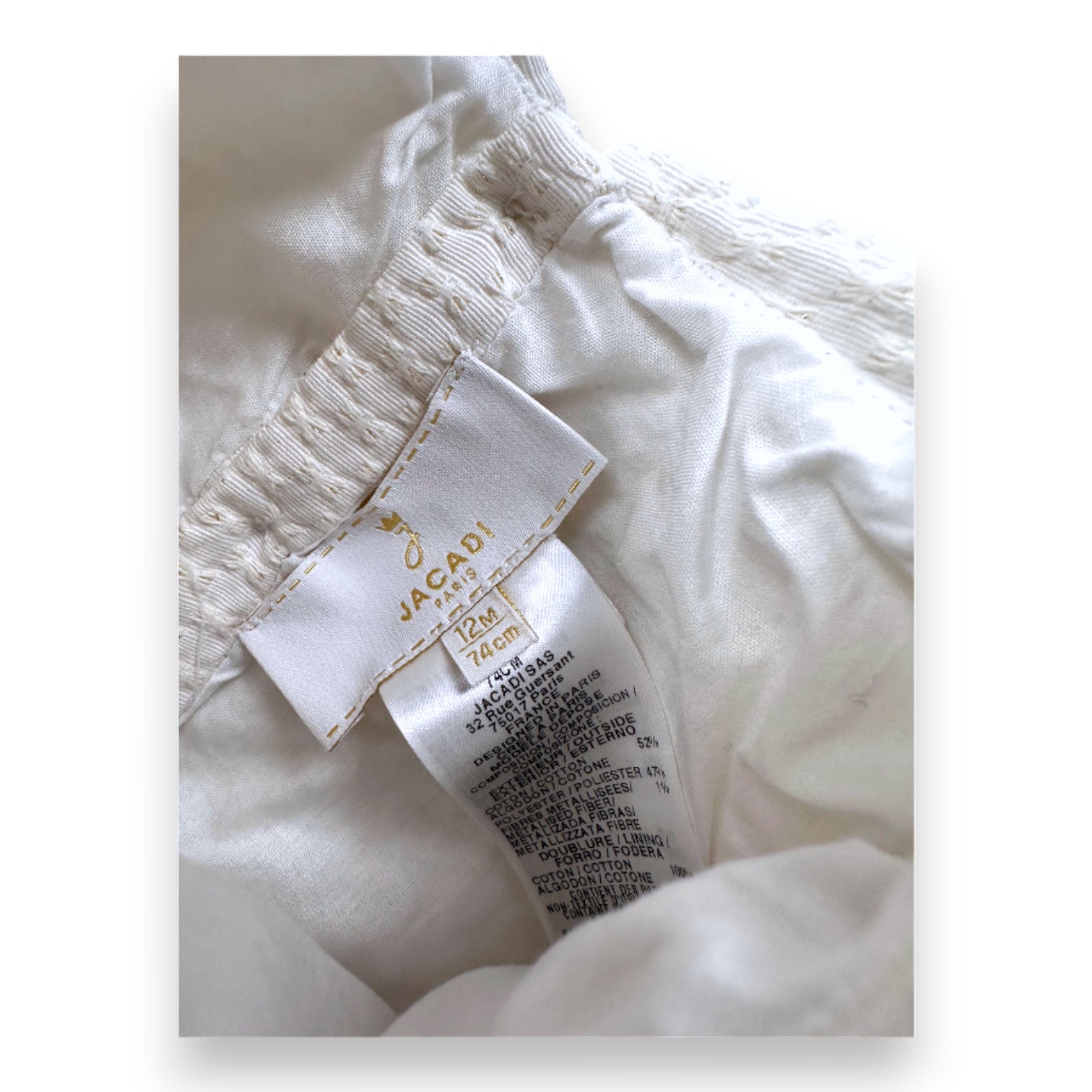 JACADI - White and gold short-sleeved dress - 12 months