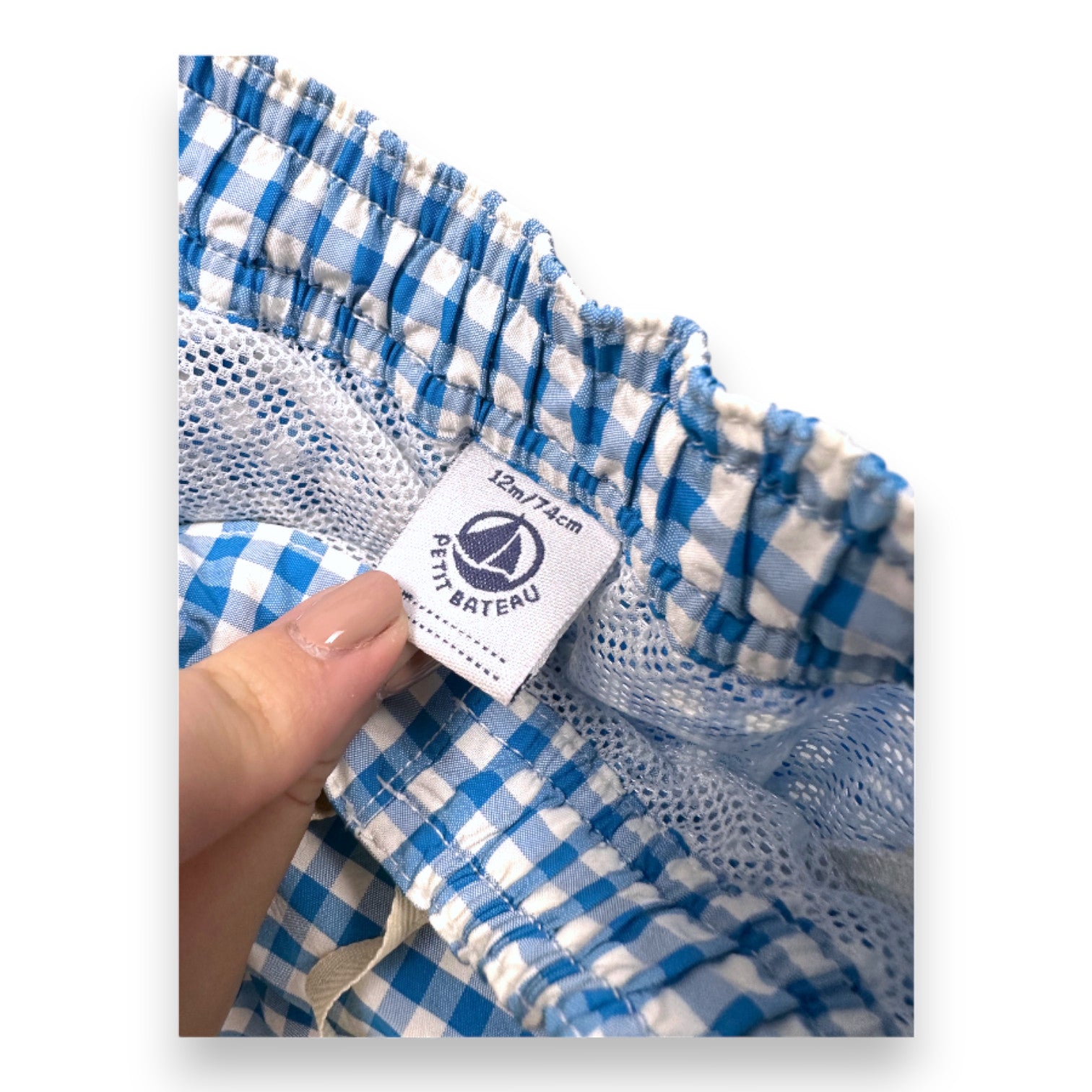PETIT BATEAU - Blue gingham swim shorts - 12 months
