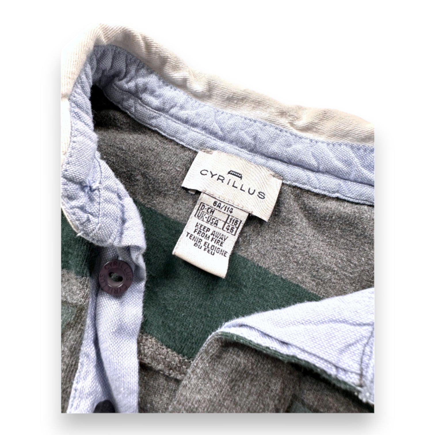 CYRILLUS - Polo gris et vert à rayures à manches longues - 6 ans