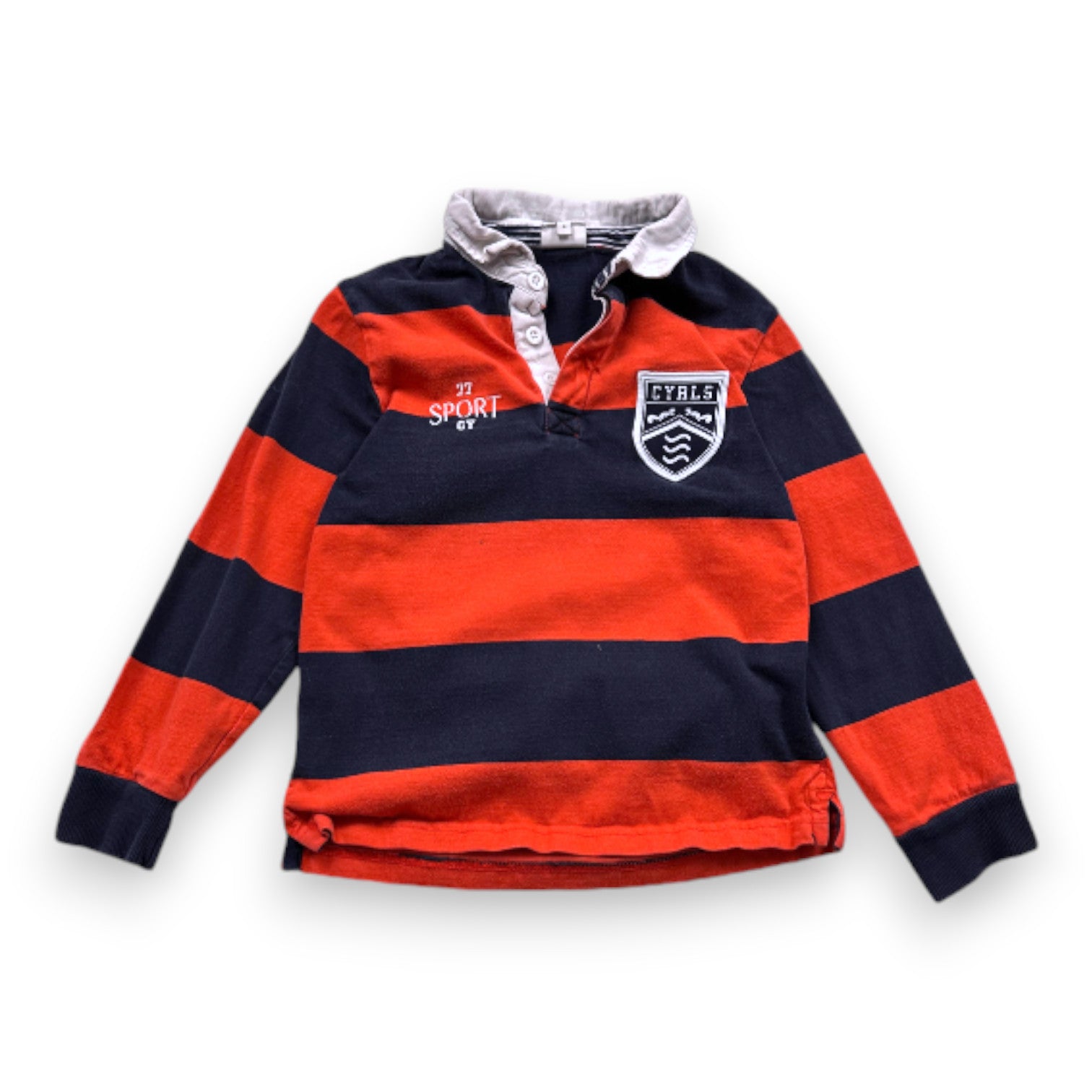 CYRILLUS - Polo à manches longues rouge et bleu à rayures - 6 ans