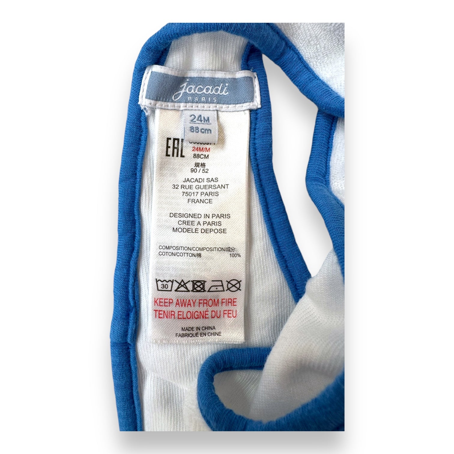 JACADI - Blouse en éponge blanche, bleue, rose - 24 mois