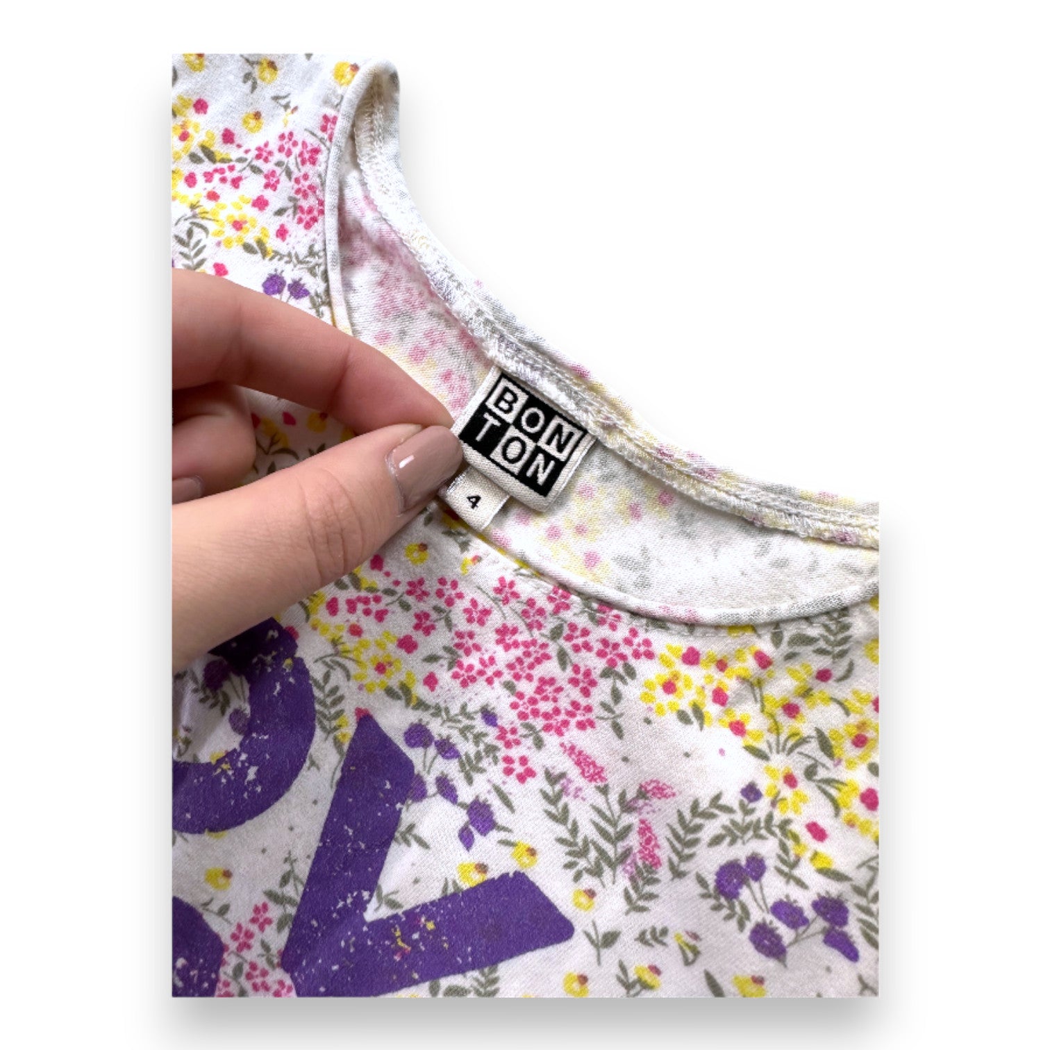 BONONT - Weißes, geblümtes Kurzarm-T-Shirt - 4 Jahre