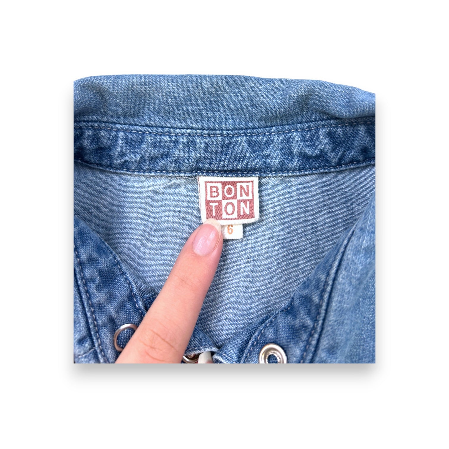 BONTON - Blue long-sleeved denim shirt - 6 years