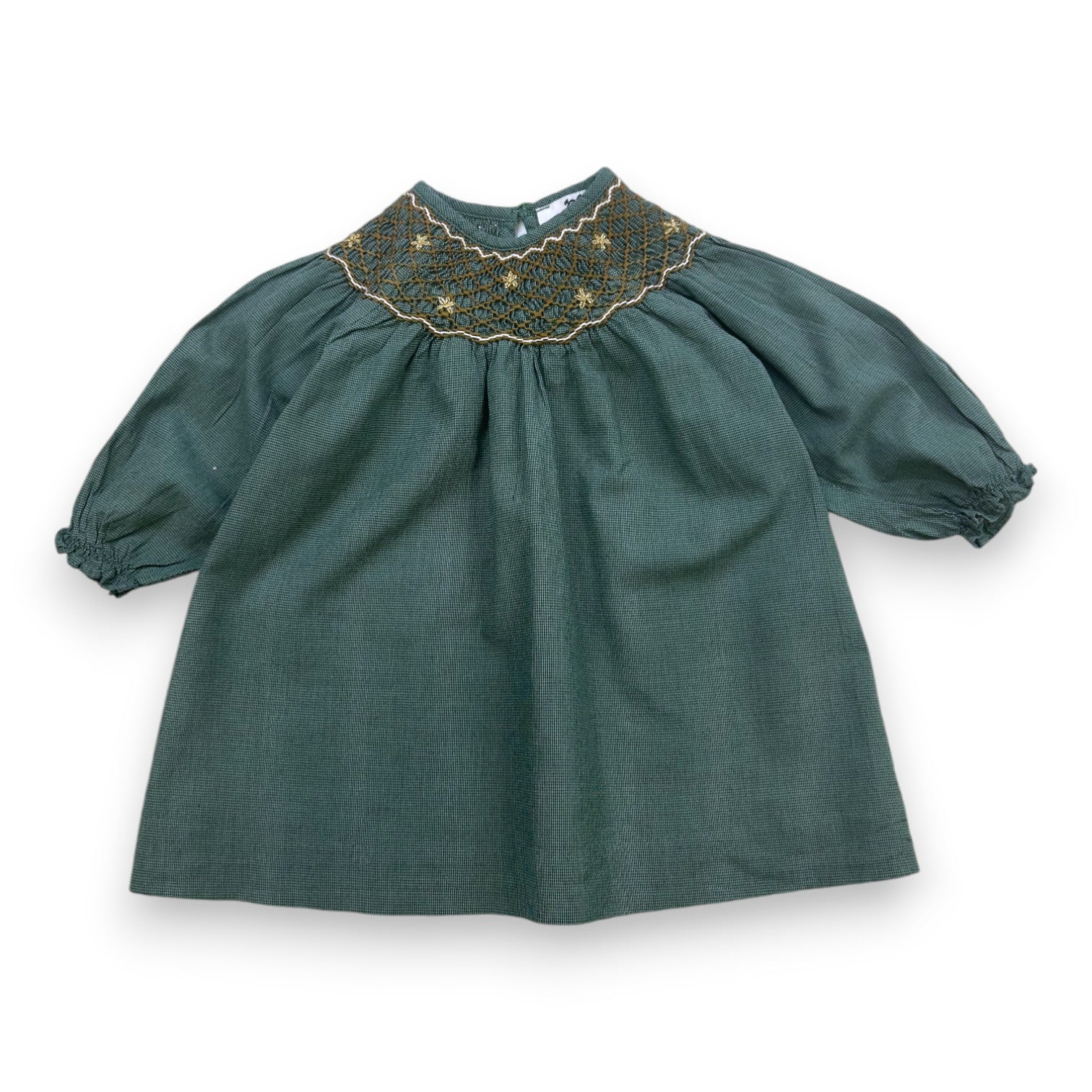 CYRILLUS - Green blouse with long sleeves and embroidered collar - 9 months