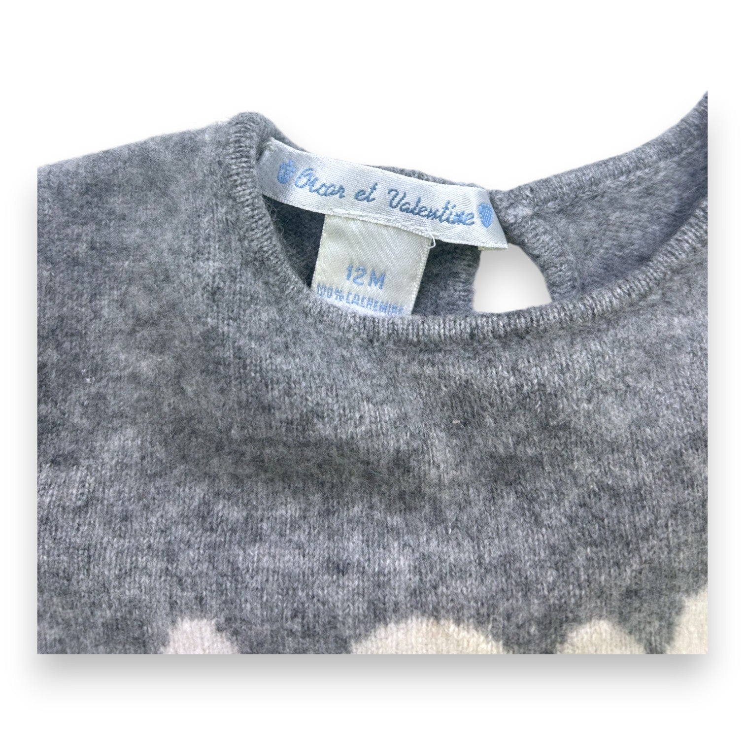 OSCAR ET VALENTINE - Grey "love" cashmere sweater - 12 months