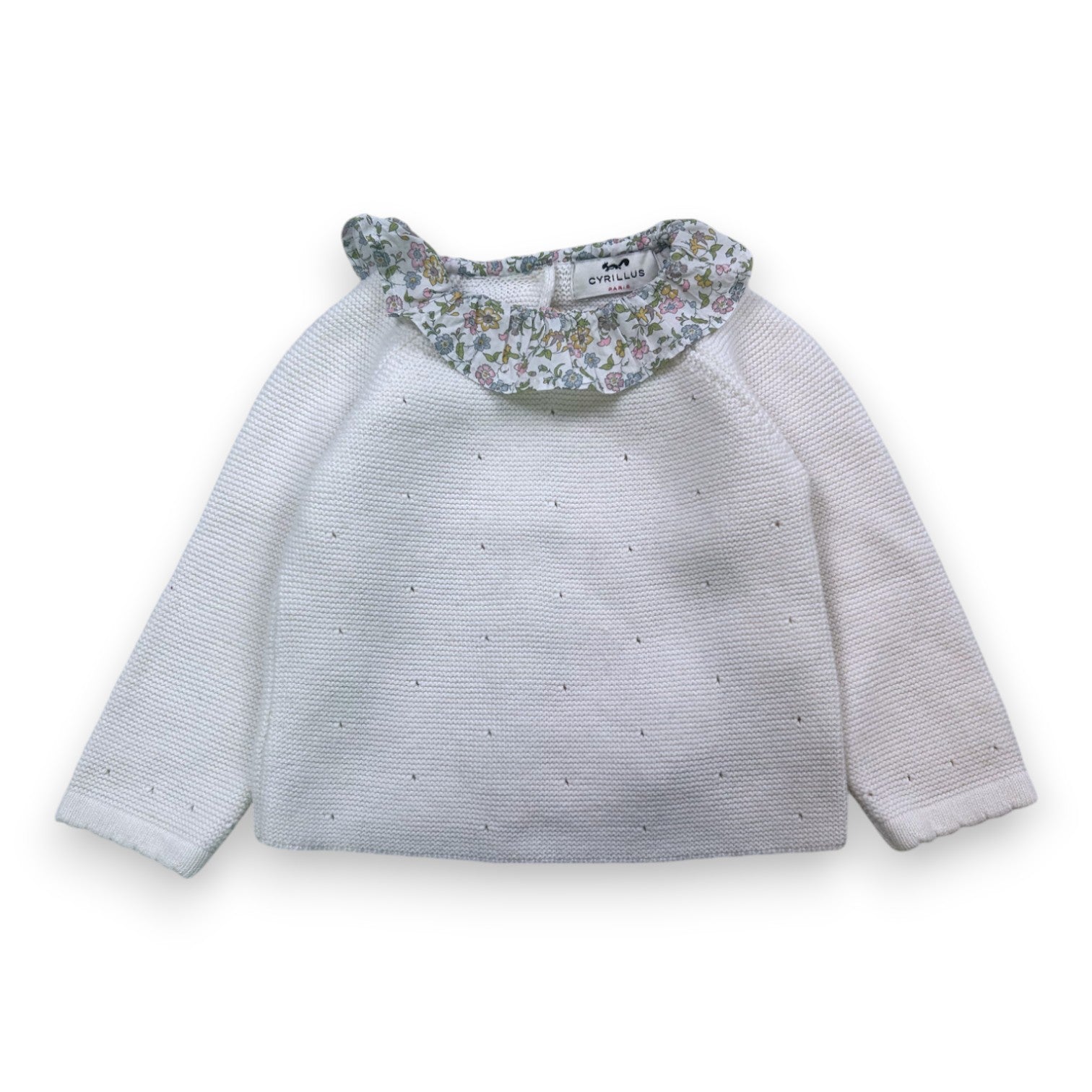 CYRILLUS - White knit with floral fabric collar - 9 months