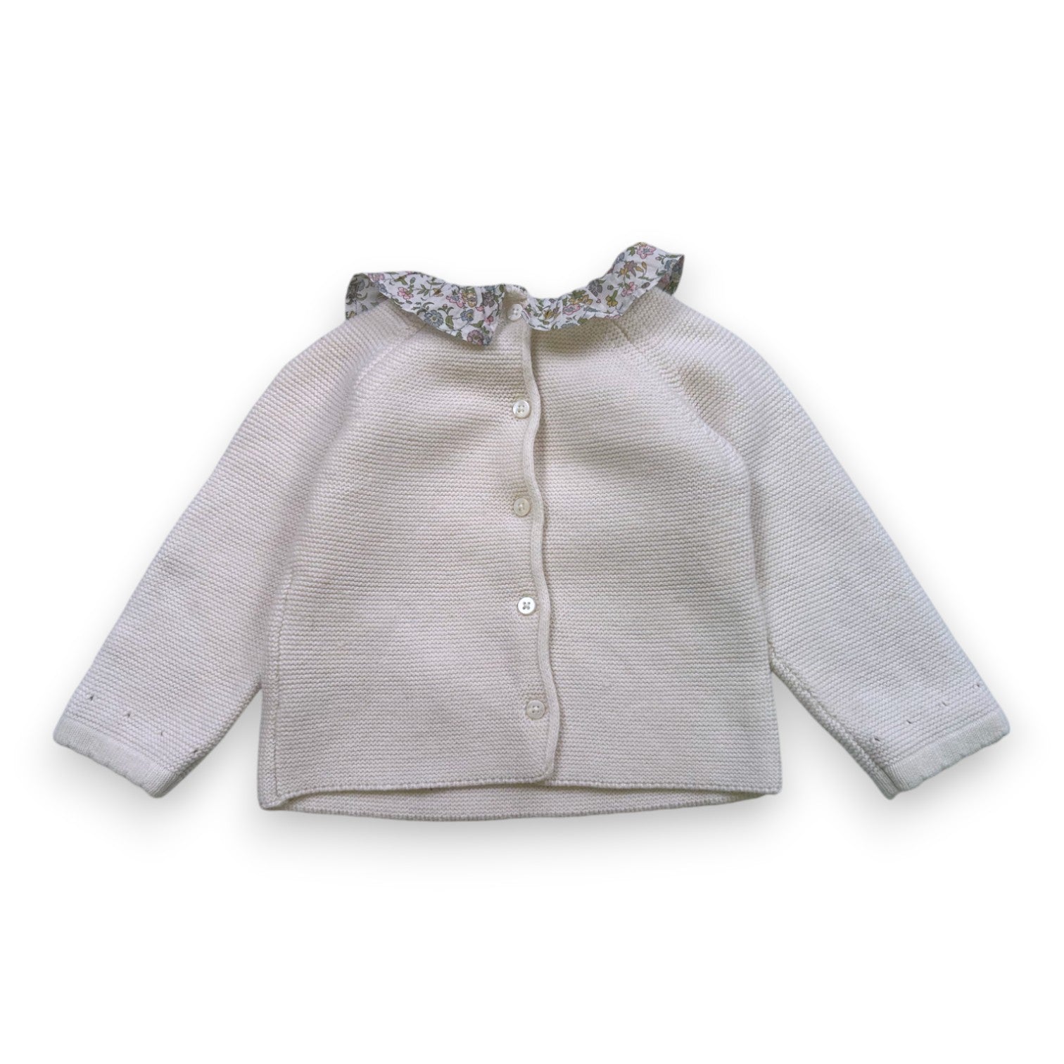 CYRILLUS - White knit with floral fabric collar - 9 months
