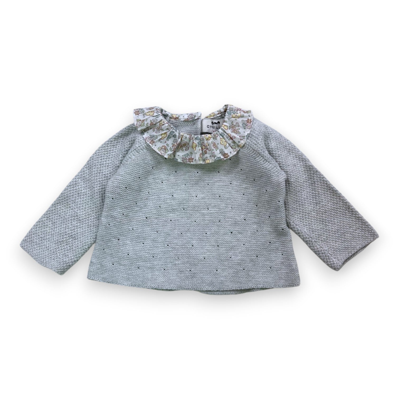 CYRILLUS - Grey knit with floral fabric collar - 1 month
