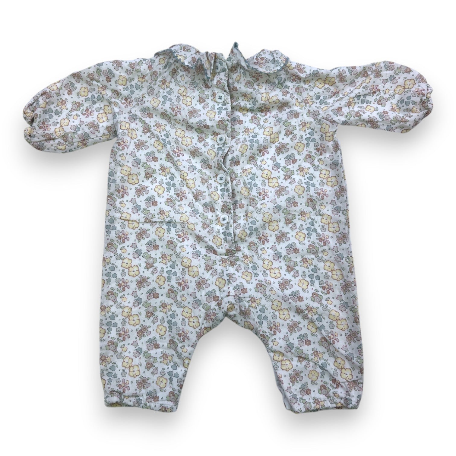 CYRILLUS - White floral long-sleeved jumpsuit - 1 month
