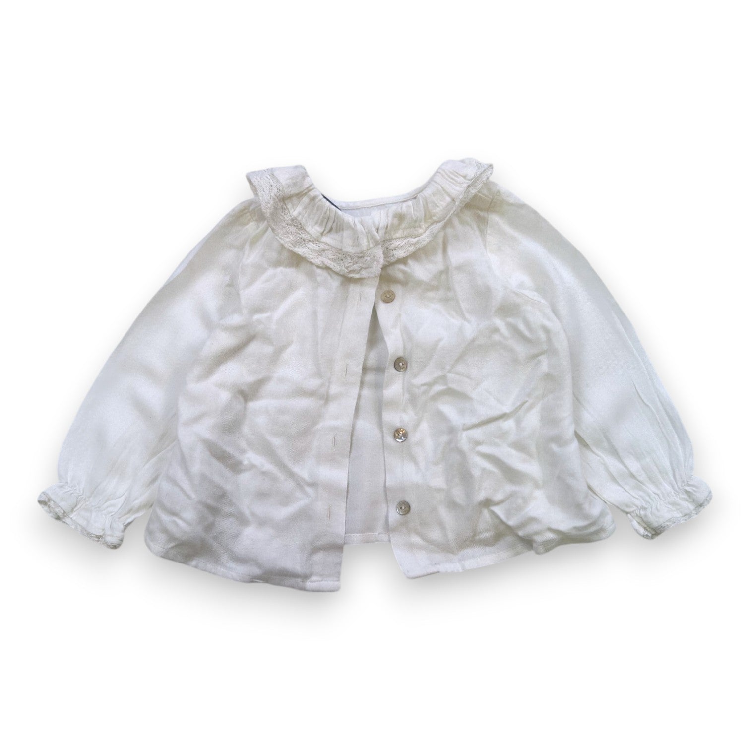 TARTINE ET CHOCOLAT - White blouse with long embroidered sleeves - 6 months