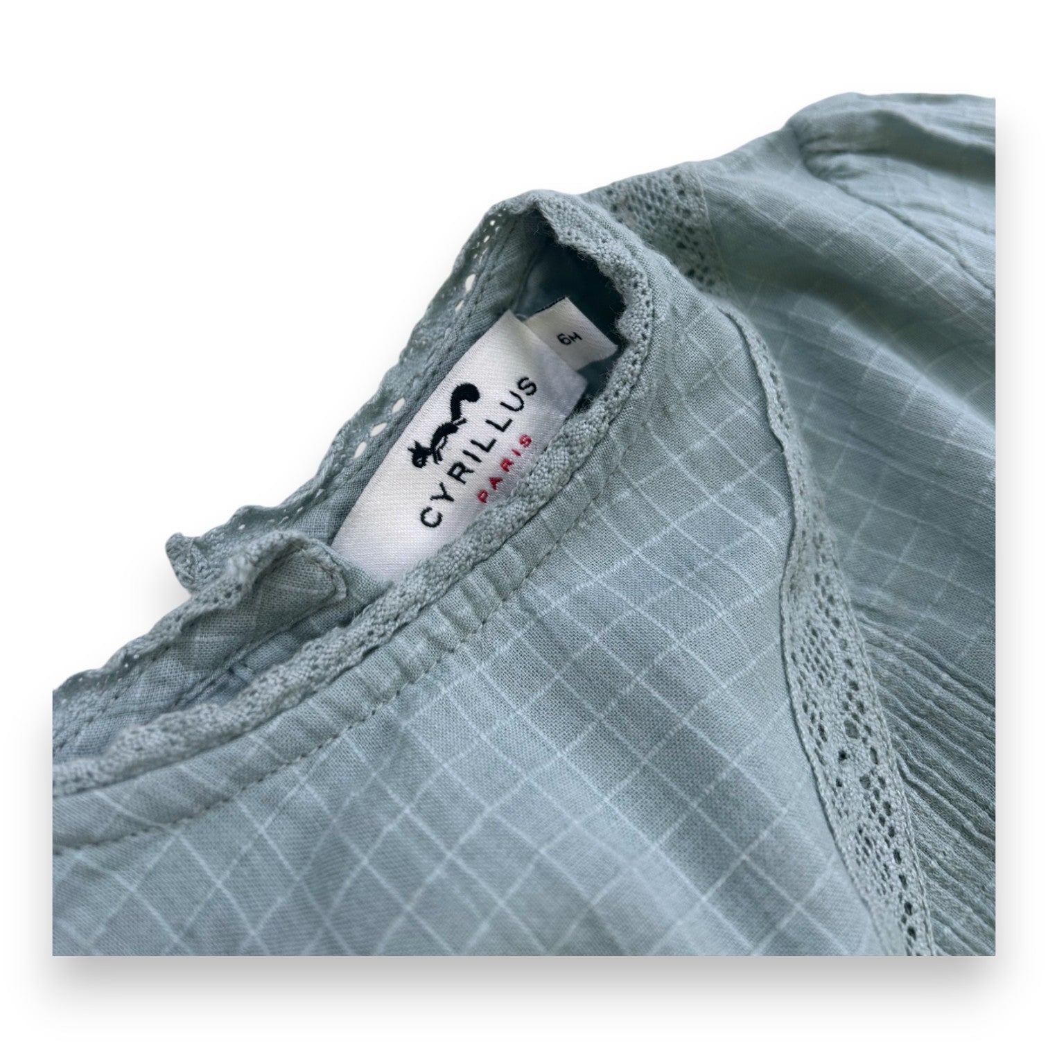 CYRILLUS - Blaues besticktes Kleid mit kurzen Ärmeln - 6 Monate