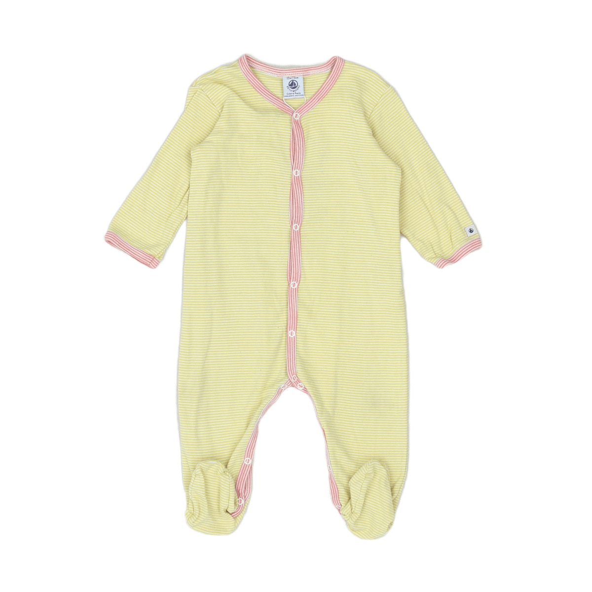 PETIT BATEAU - Weiß-gelb gestreifter Pyjama - 12 Monate